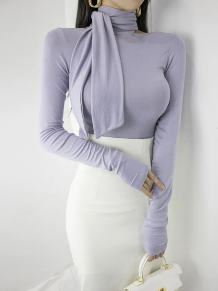 Women's Solid Off-Shoulder Long Sleeve T-Shirt Aossviao - Women's Casual T-Shirt 1