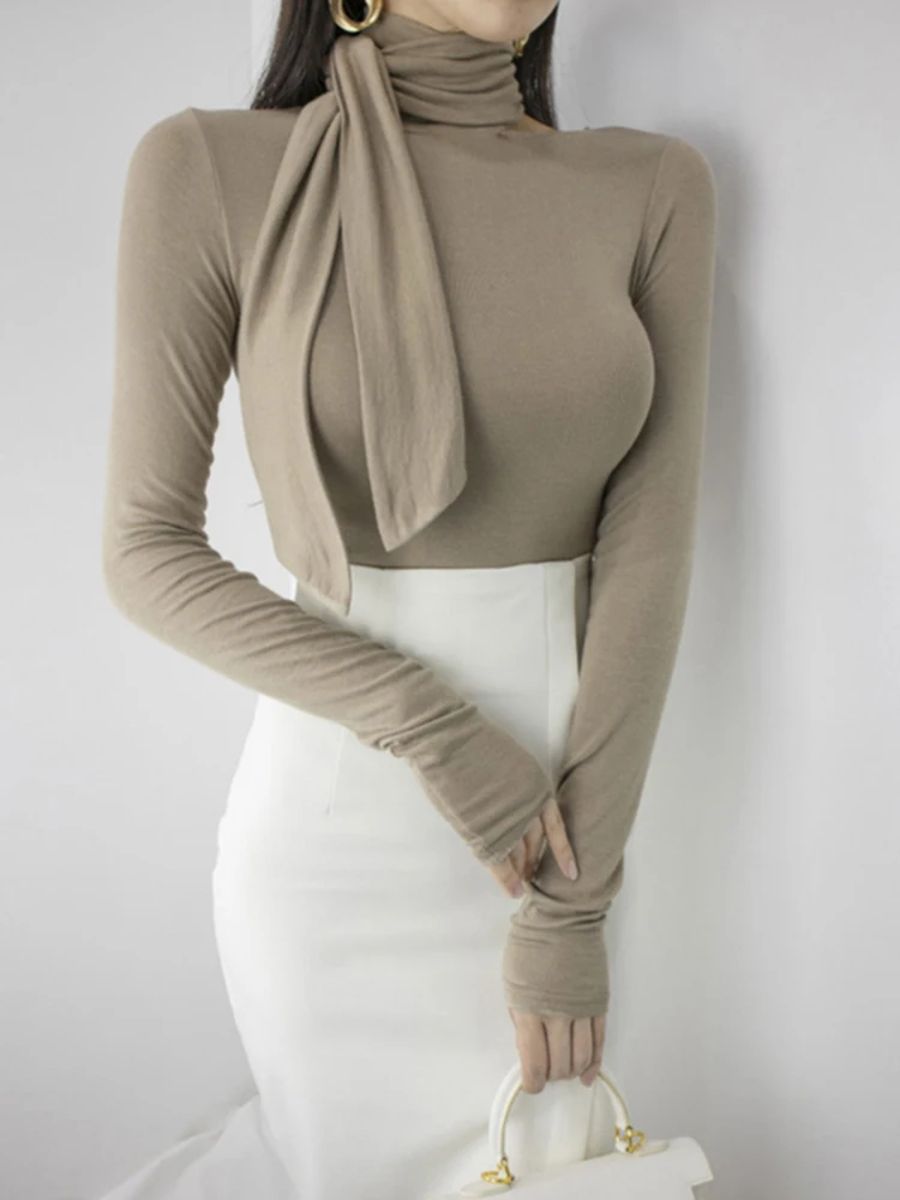 Women's Solid Off-Shoulder Long Sleeve T-Shirt Aossviao - Women's Casual T-Shirt 3