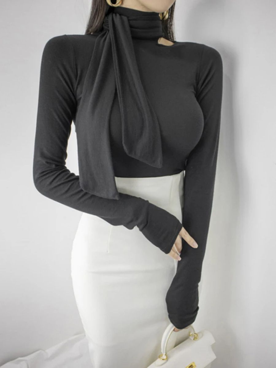 Women's Solid Off-Shoulder Long Sleeve T-Shirt Aossviao - Women's Casual T-Shirt