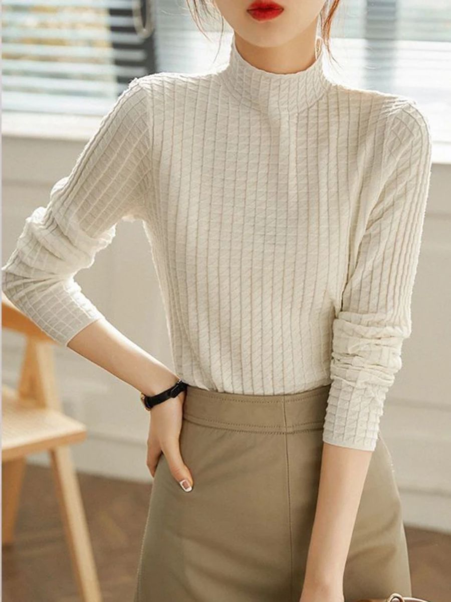 Plaid Turtleneck Sweater for Autumn and Winter Casual Style Aossviao - Women's Sweaters 1