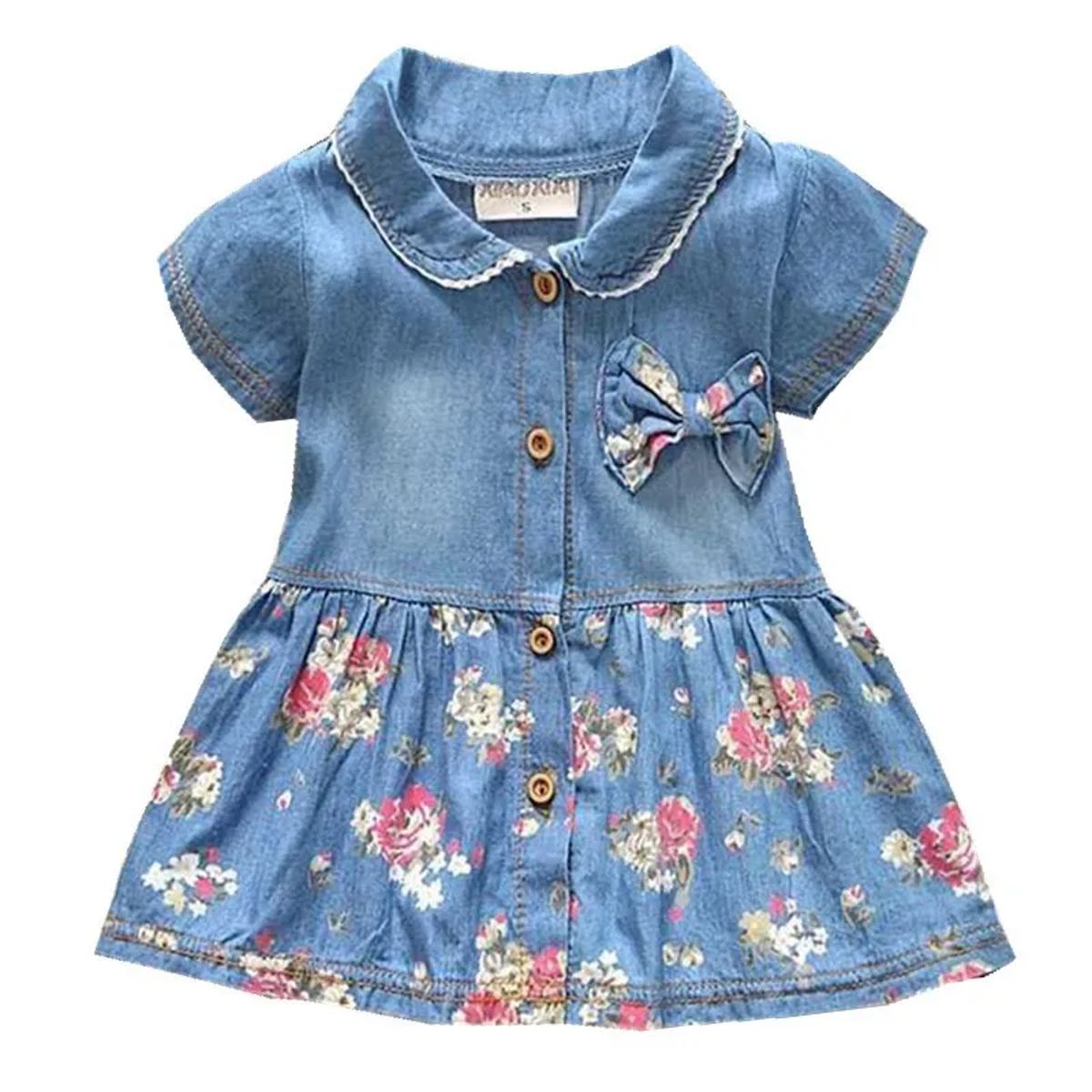 Summer Floral Cotton Dress for Kids with Bow Decoration Byaxbxya - Kids's Clothes & Dresses