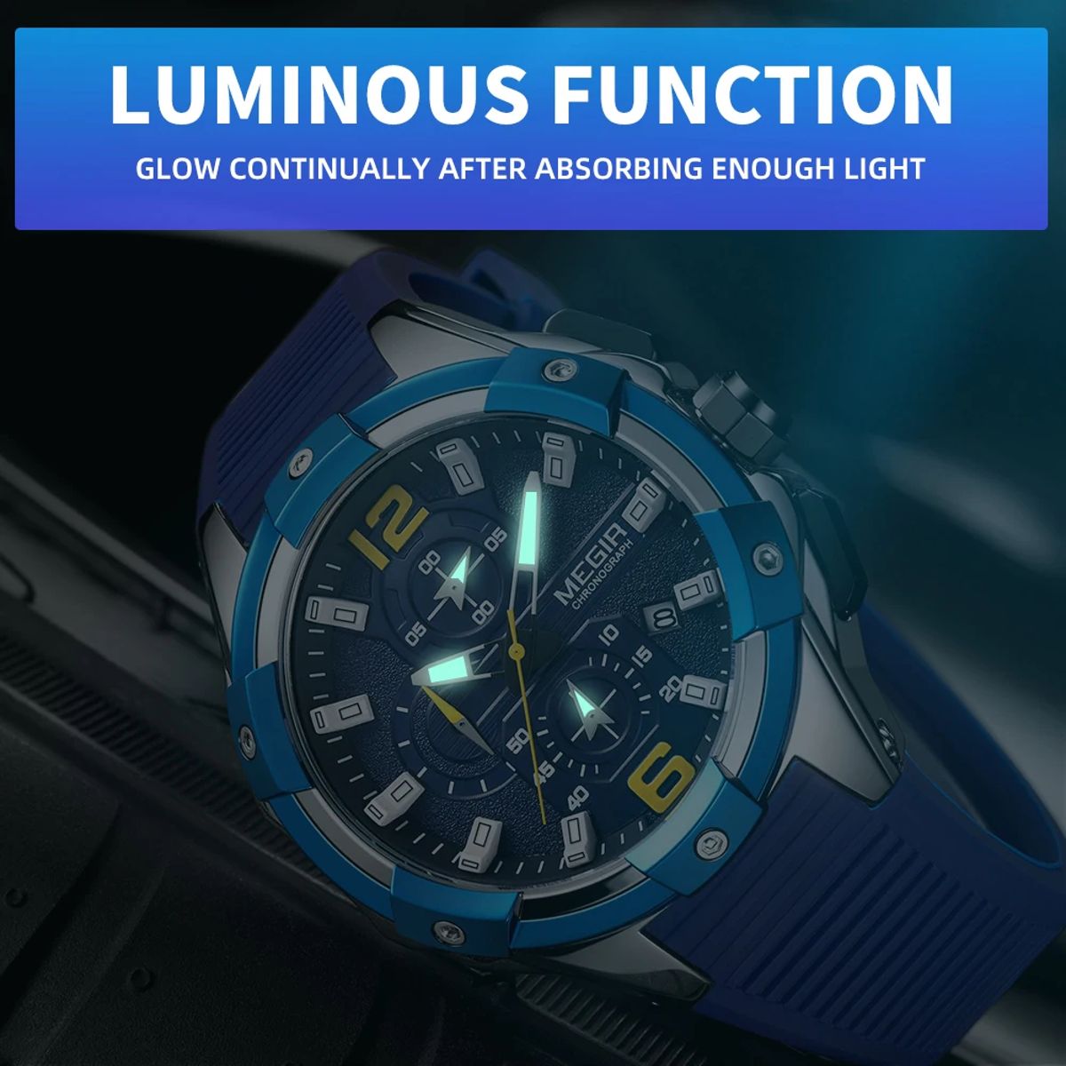 Silicone Strap Chronograph Watch with Luminous Hands & Calendar Megir - Men's Dress Watches 1