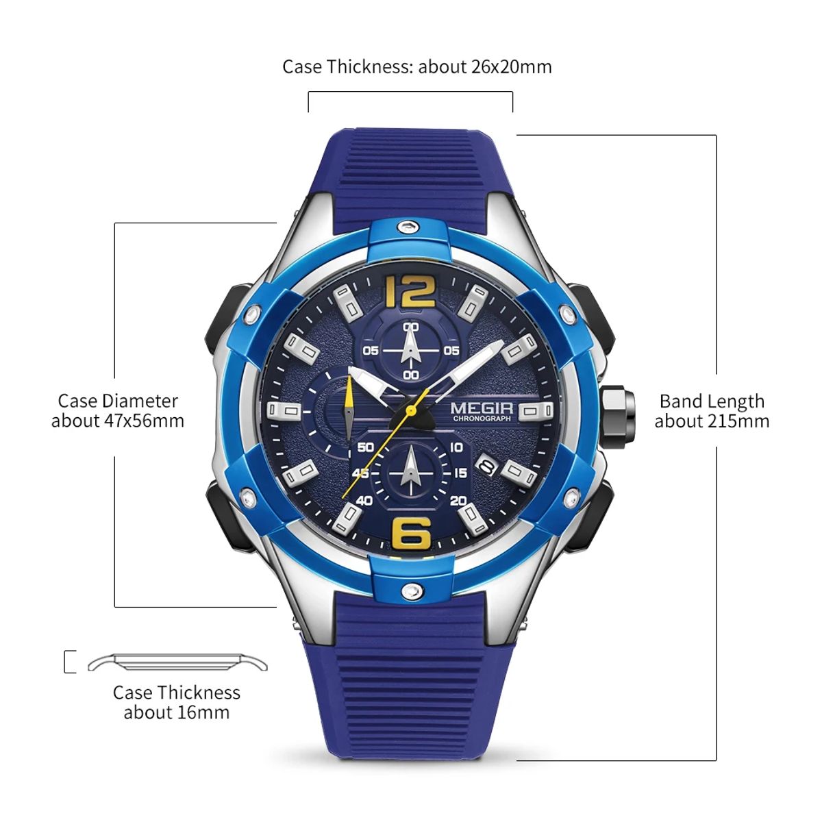 Silicone Strap Chronograph Watch with Luminous Hands & Calendar Megir - Men's Dress Watches 4