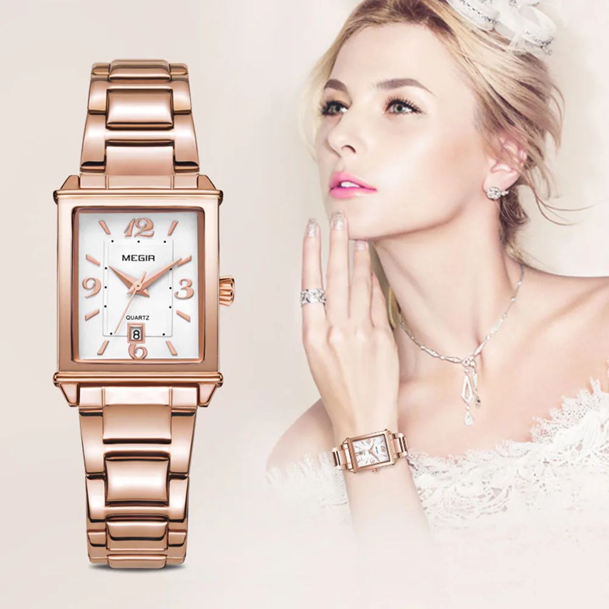 Women's Rectangle Dial Stainless Steel Bracelet Quartz Watch
