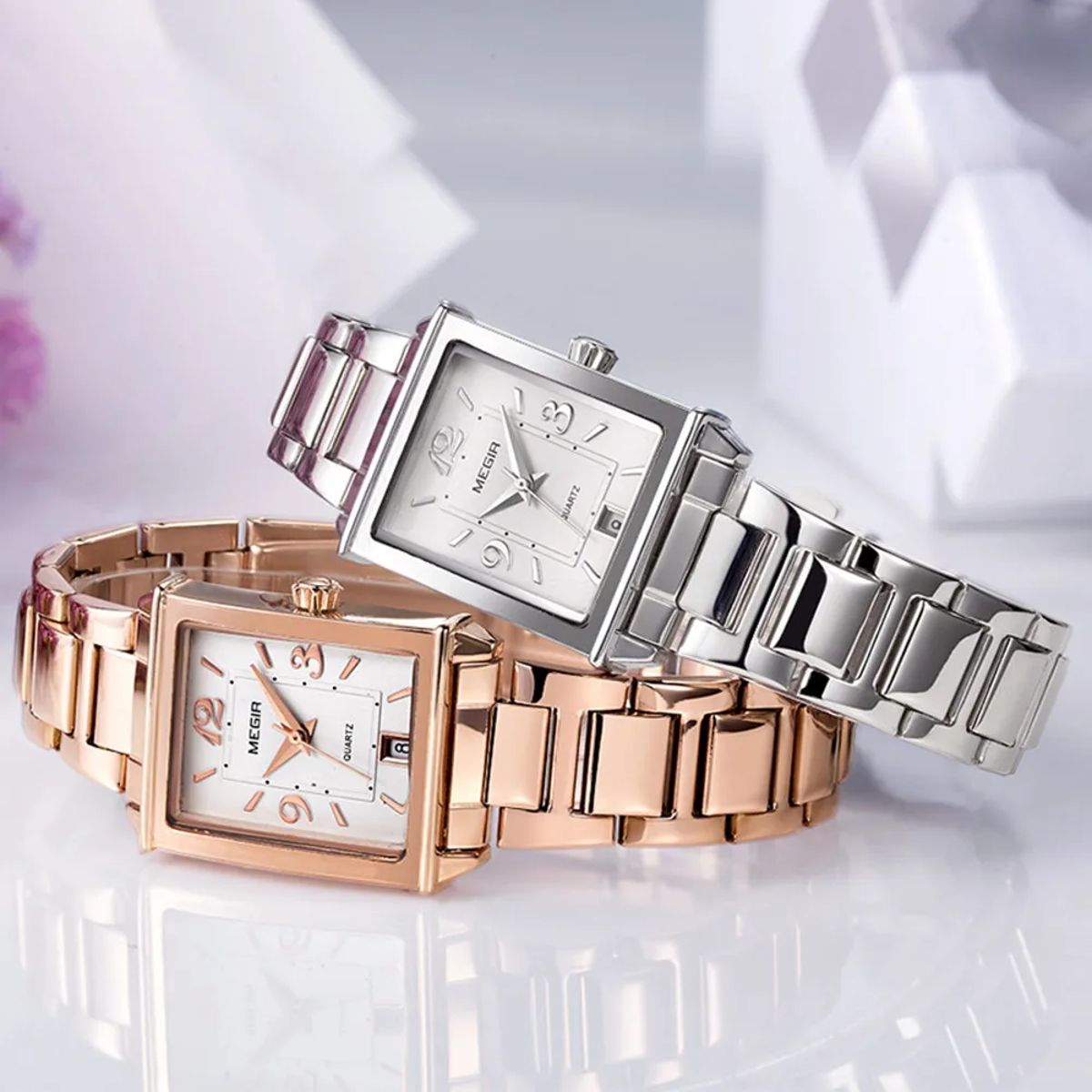 Women's Rectangle Dial Stainless Steel Bracelet Quartz Watch