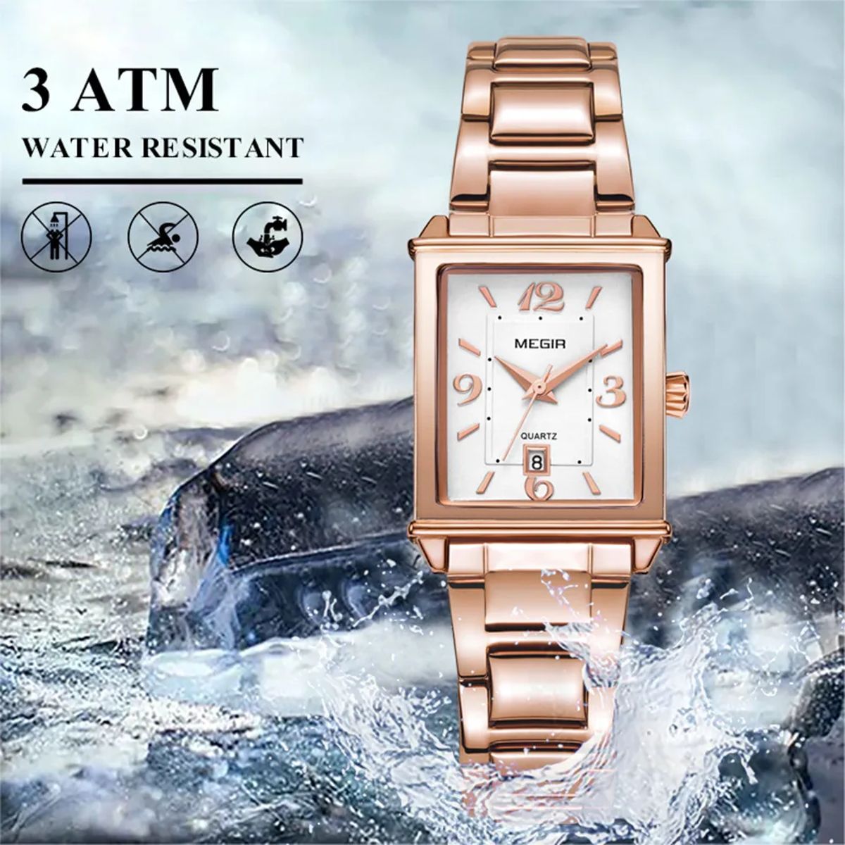 Women's Rectangle Dial Stainless Steel Bracelet Quartz Watch