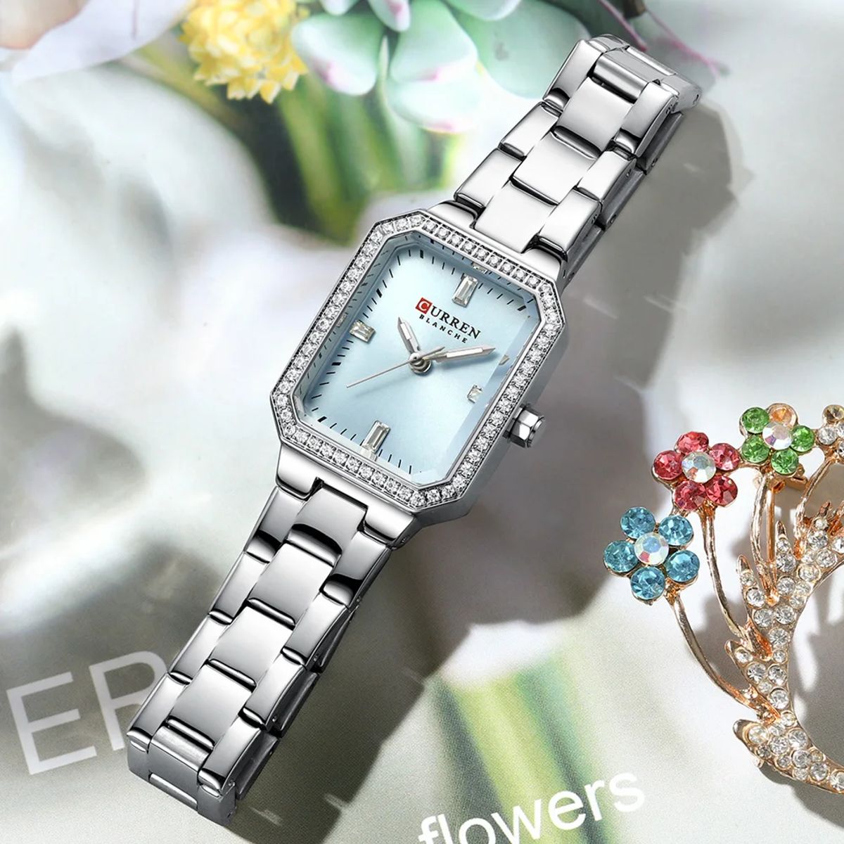 Elegant Women's Waterproof Quartz Watch with Rectangular Dial