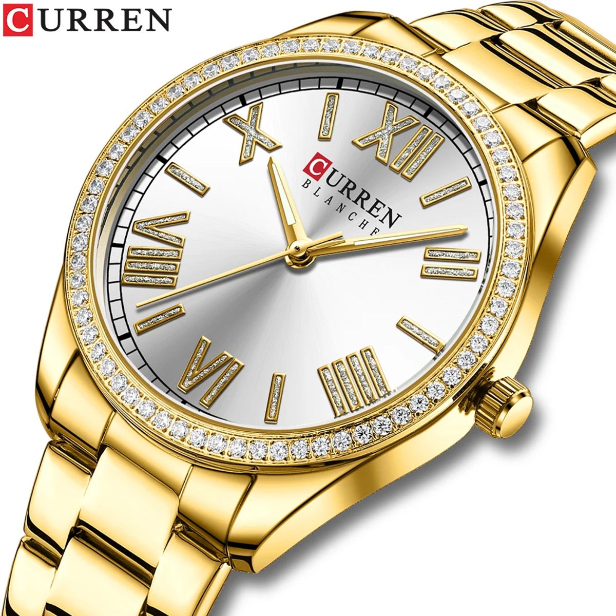 Elegant Rhinestone Women's Quartz Watch with Waterproof Stainless-Steel Band Curren - Women's Dress Watches 1