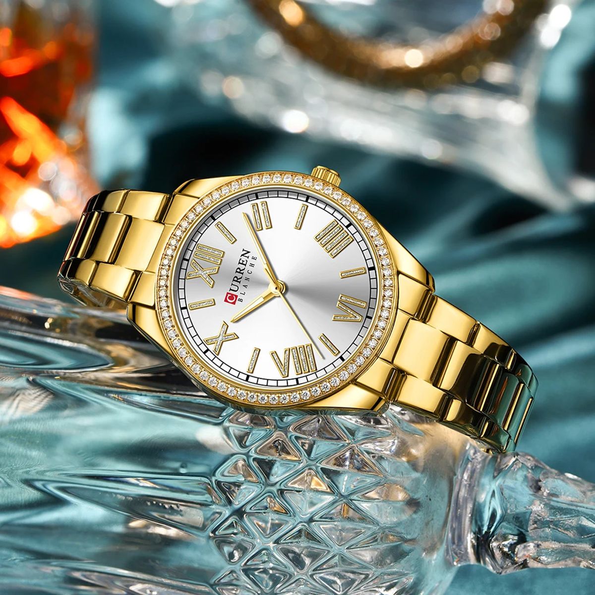 Elegant Rhinestone Women's Quartz Watch with Waterproof Stainless-Steel Band Curren - Women's Dress Watches 3