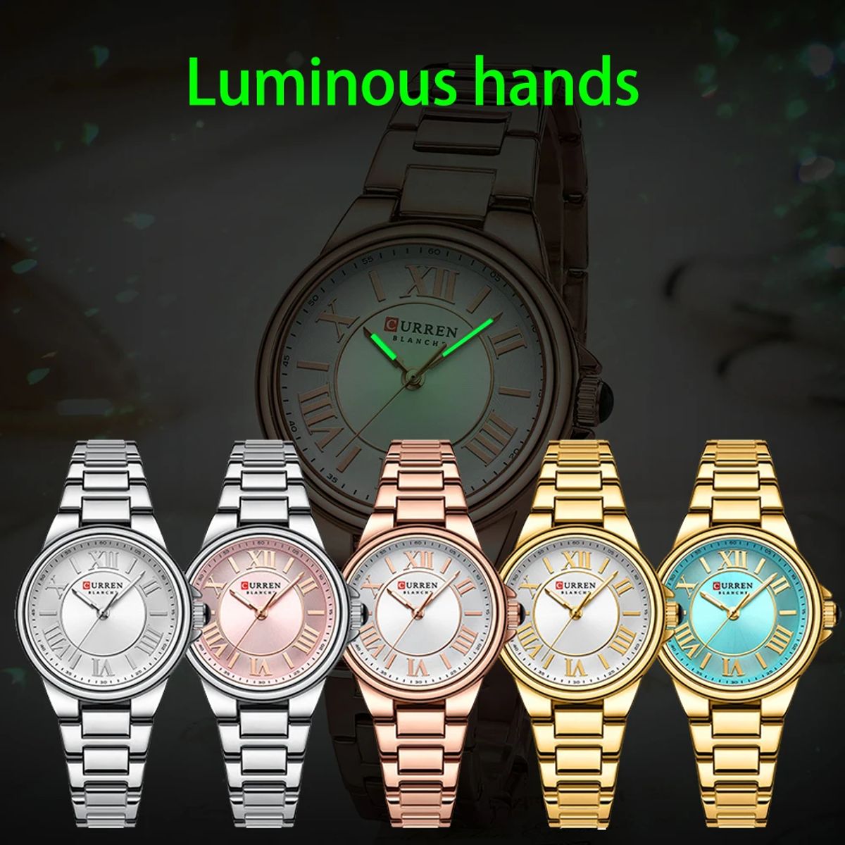 Luxury Stainless Steel Women's Quartz Watch Set with Luminous Bracelet