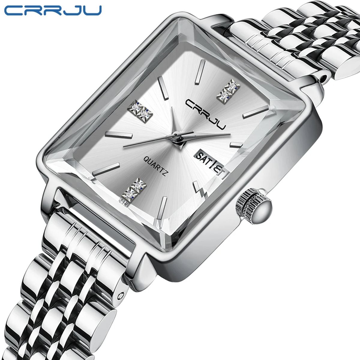 Square Quartz Watch with Stainless Steel Bracelet for Women