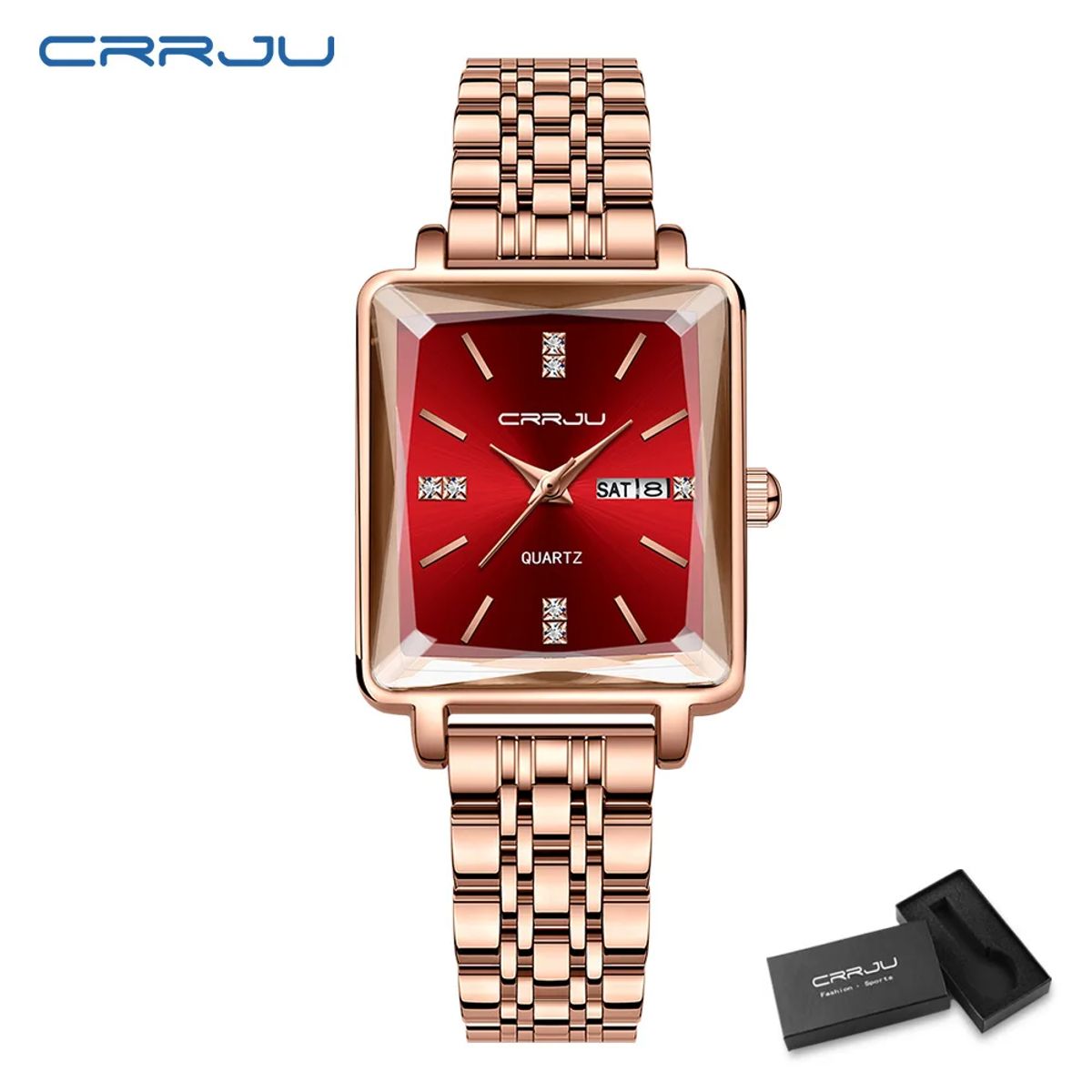 Square Quartz Watch with Stainless Steel Bracelet for Women