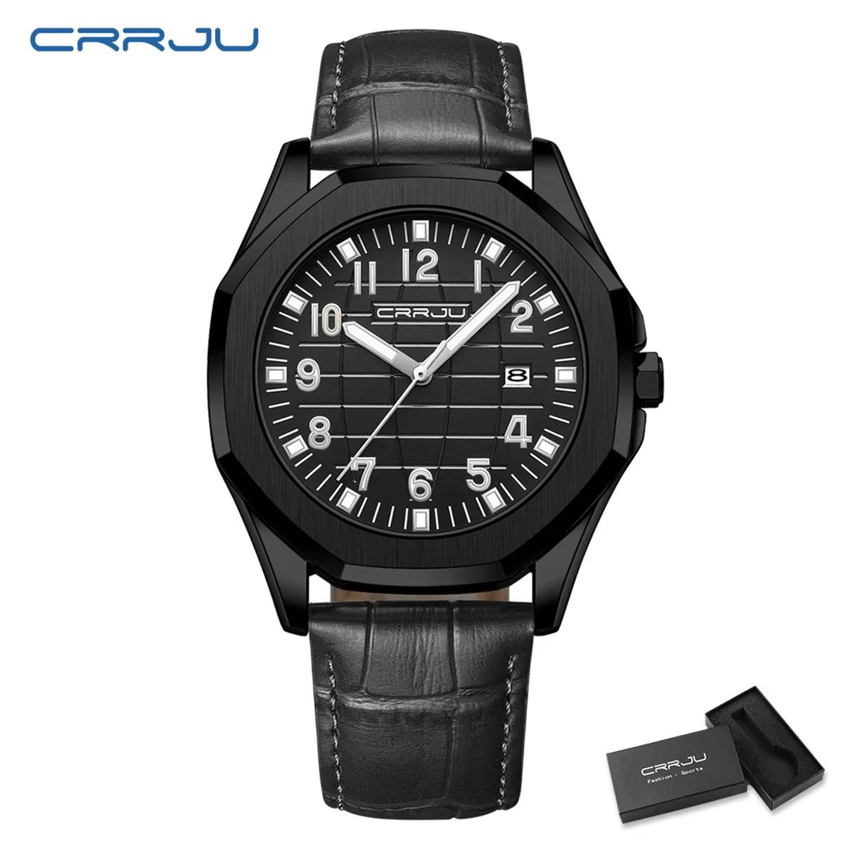 Elegant Men's Quartz Watch with Leather Strap and Calendar