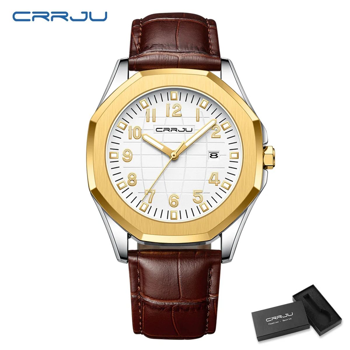 Elegant Men's Quartz Watch with Leather Strap and Calendar