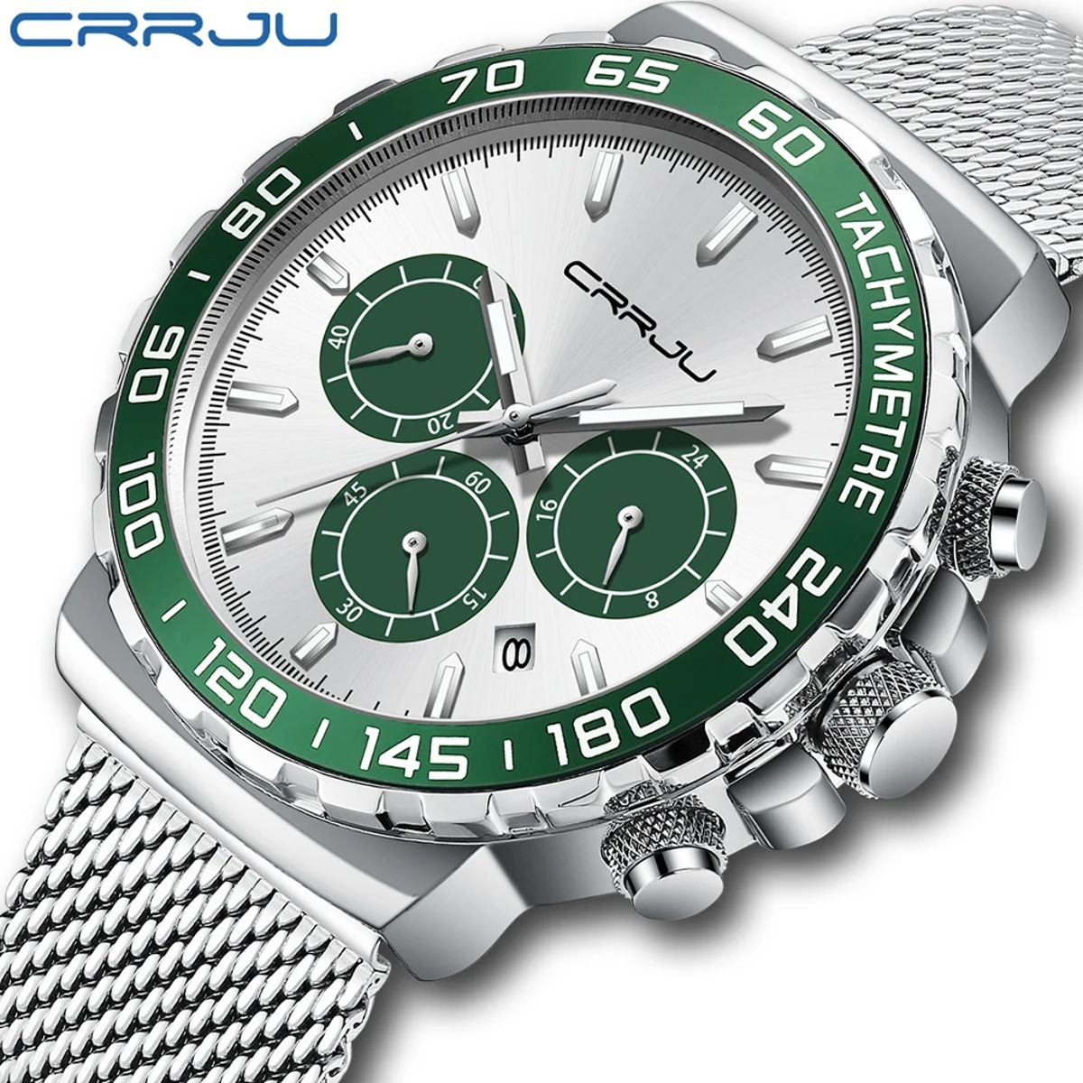 Men's Stainless Steel Chronograph Quartz Watch with Waterproof Design