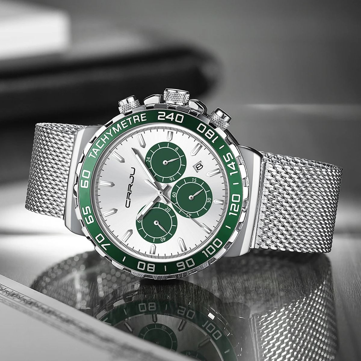 Men's Stainless Steel Chronograph Quartz Watch with Waterproof Design