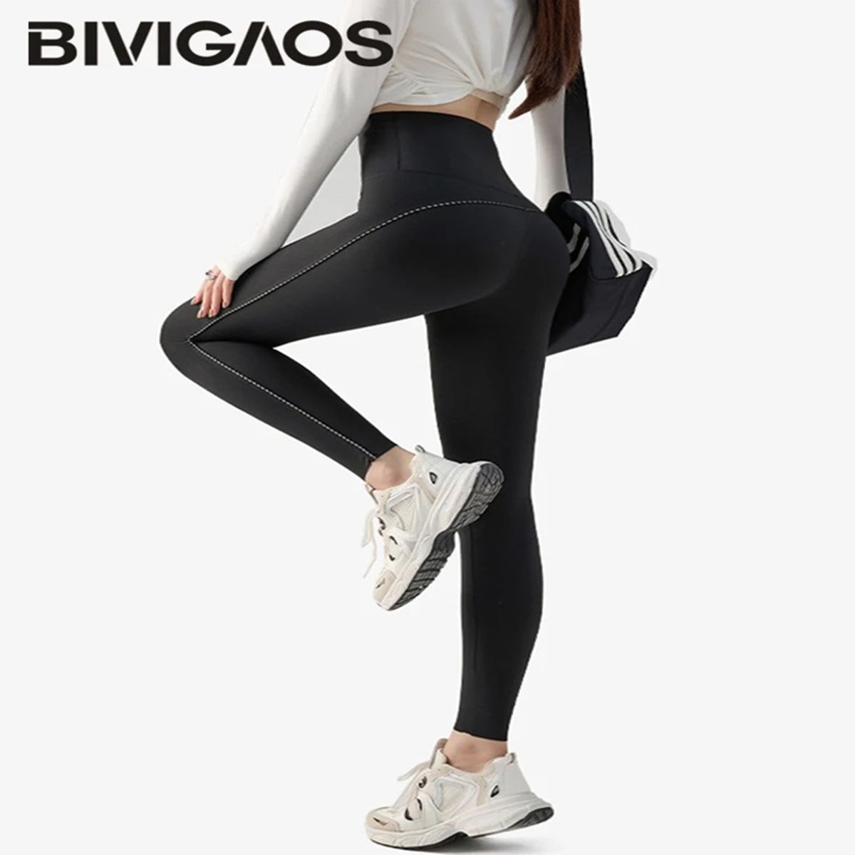 High Waist Reflective Fitness Leggings for Night Running