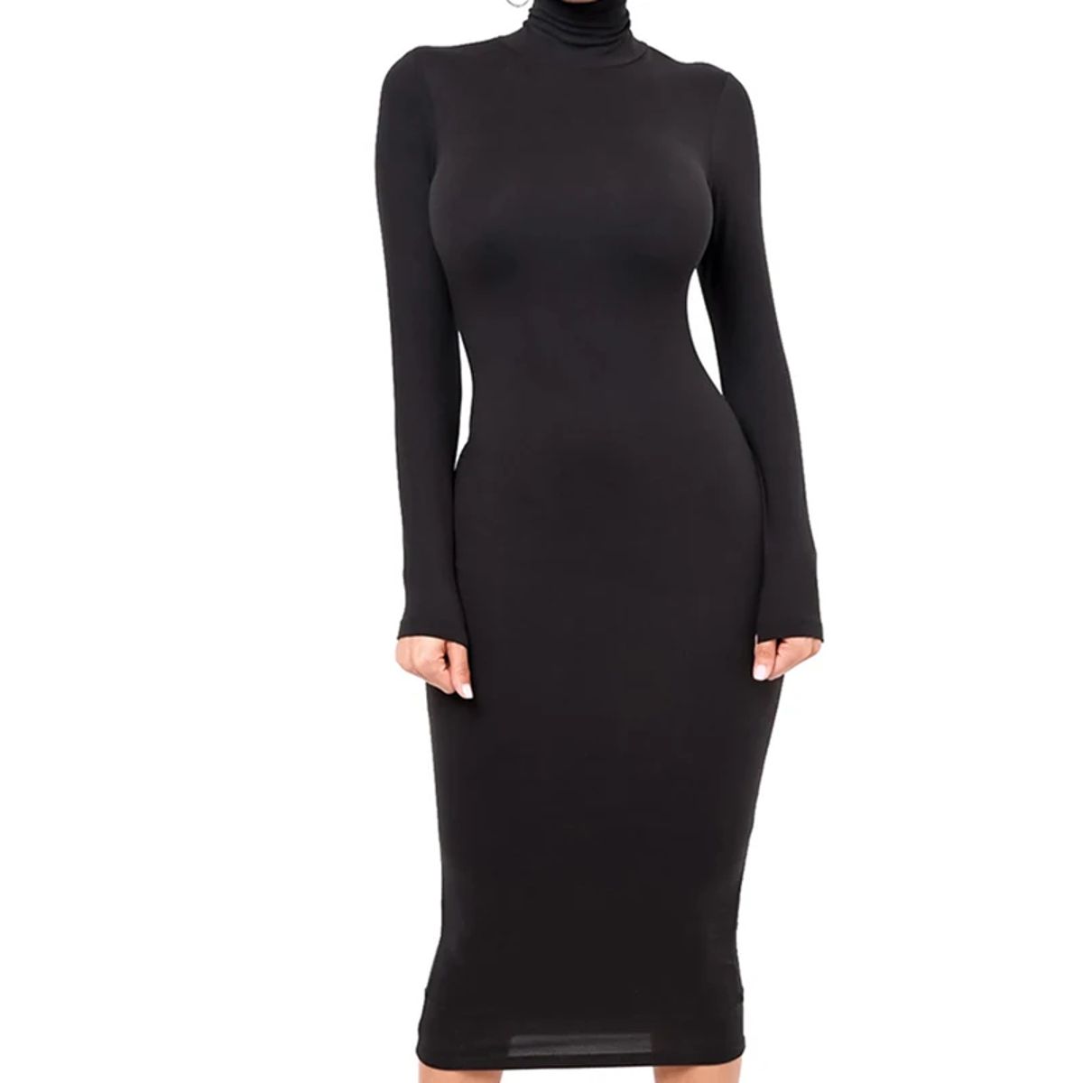Long-Sleeve Plush Knee-Length Party Dress