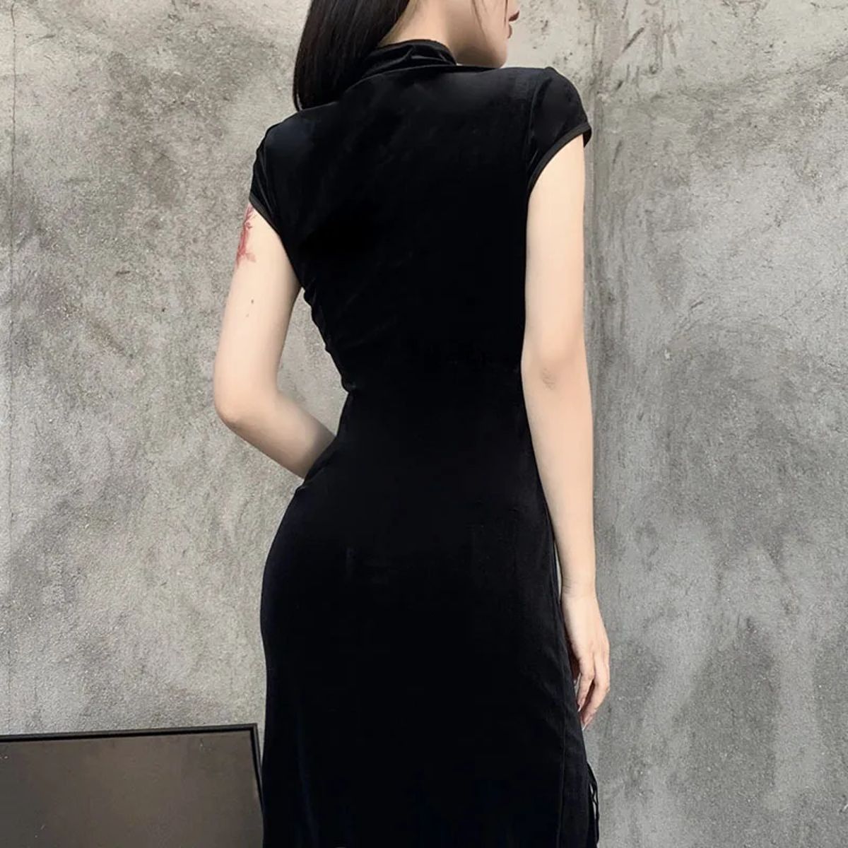 Elegant Velvet Gothic Aesthetic Ankle-Length Bandage Bodycon Dress