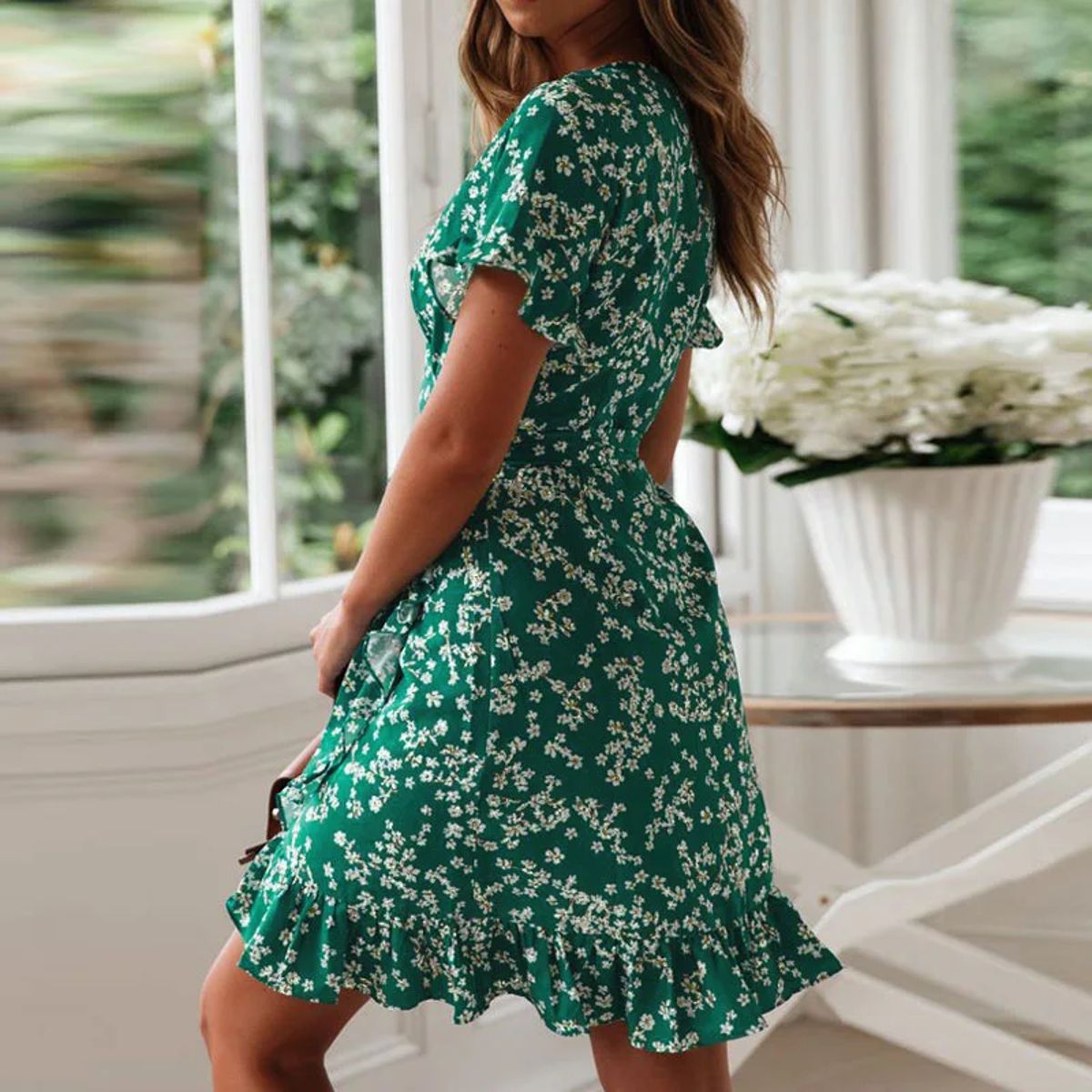 Boho Floral Print Ruffled Mini Skirt Dress for Women