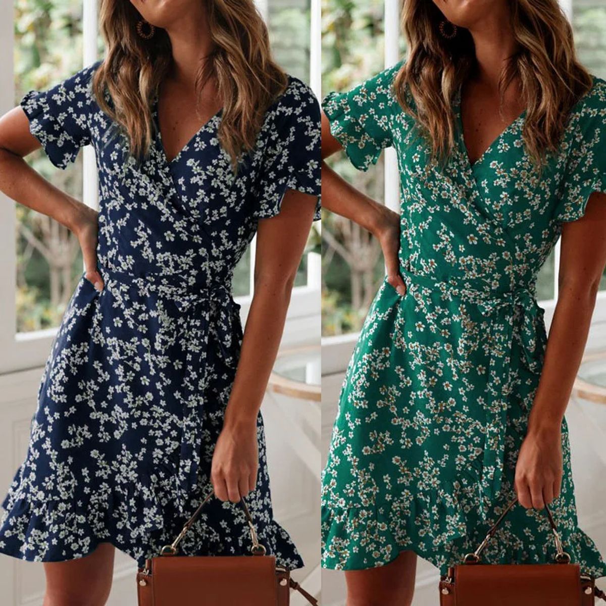 Boho Floral Print Ruffled Mini Skirt Dress for Women