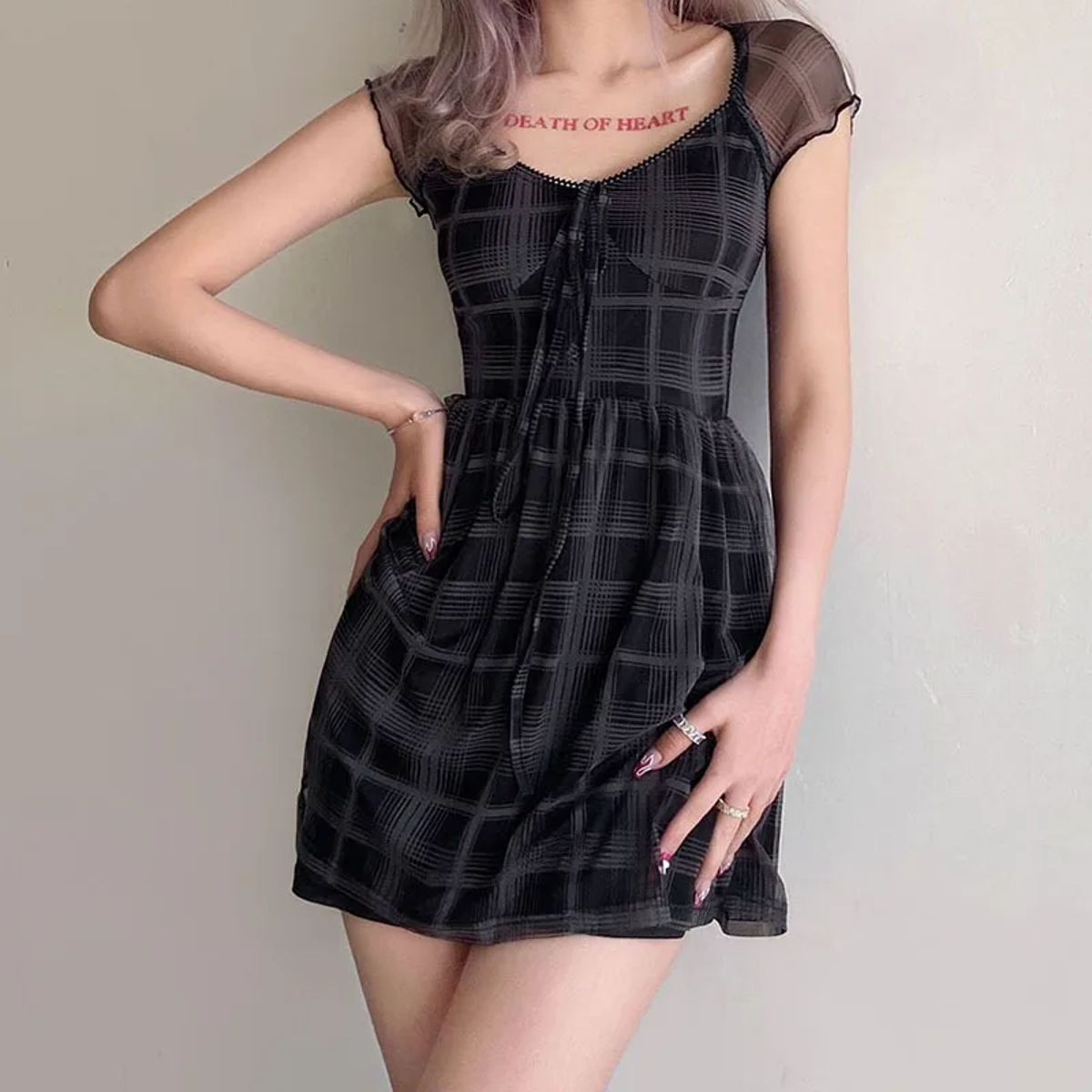 Casual A-Line Mini Dress with Lattice Pattern for Women Casual A-Line Mini Dress with Lattice Pattern for Women