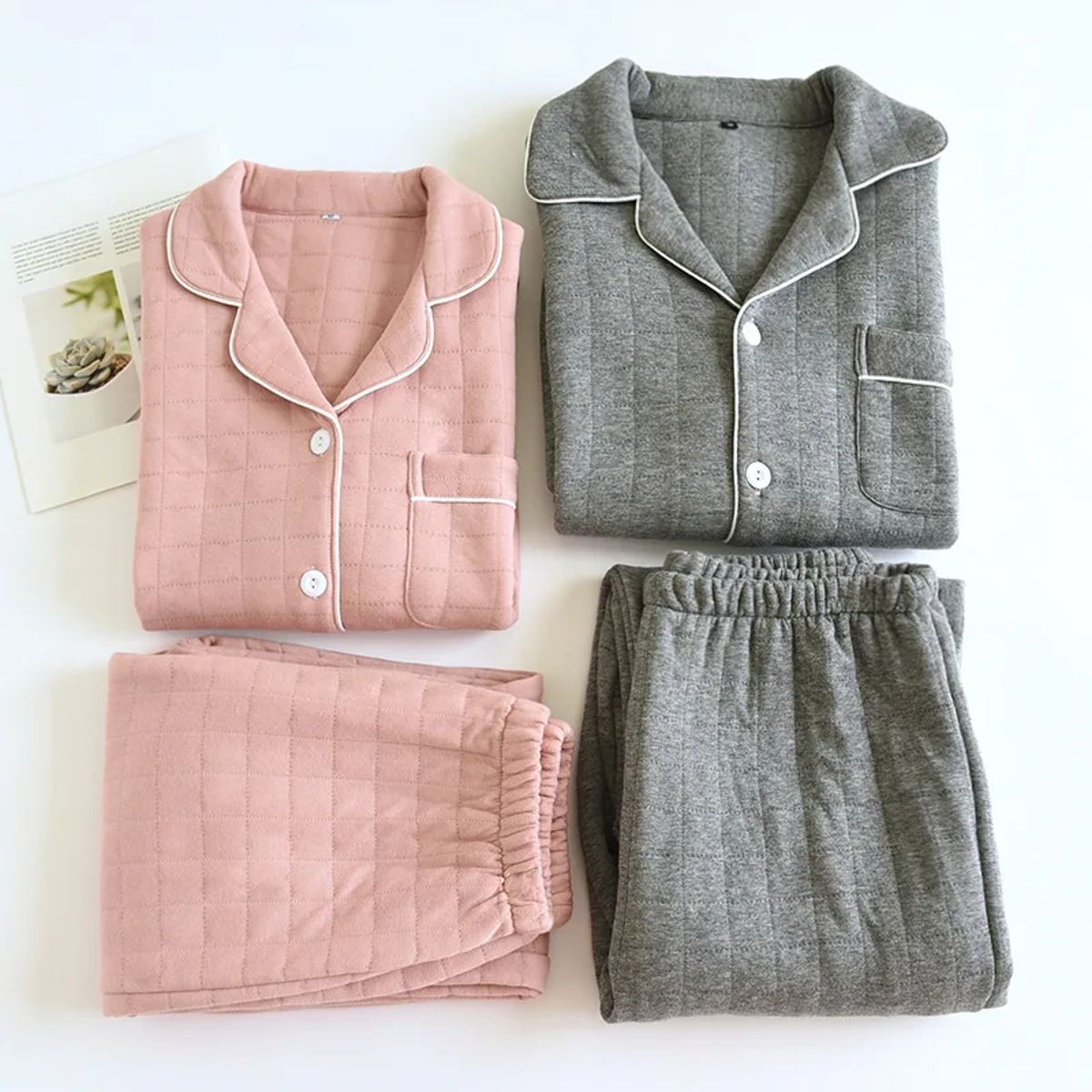 Cozy Thickened Cotton Couple Pajama Set for Winter Comfort