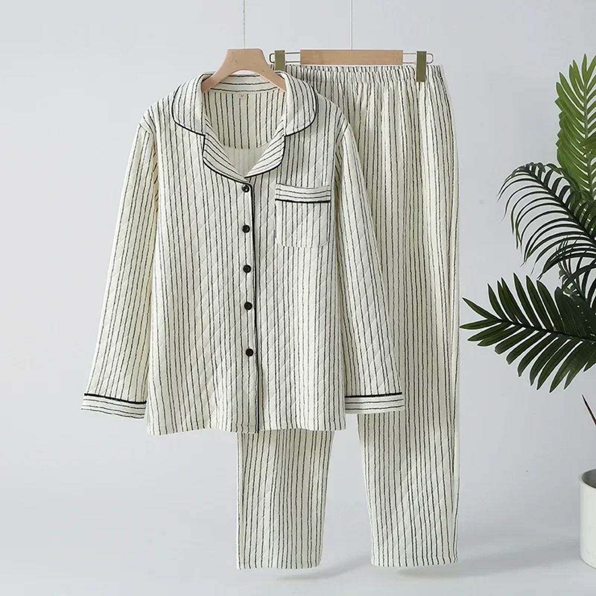 Lightweight Cotton Pajama Set with Thickened Warmth