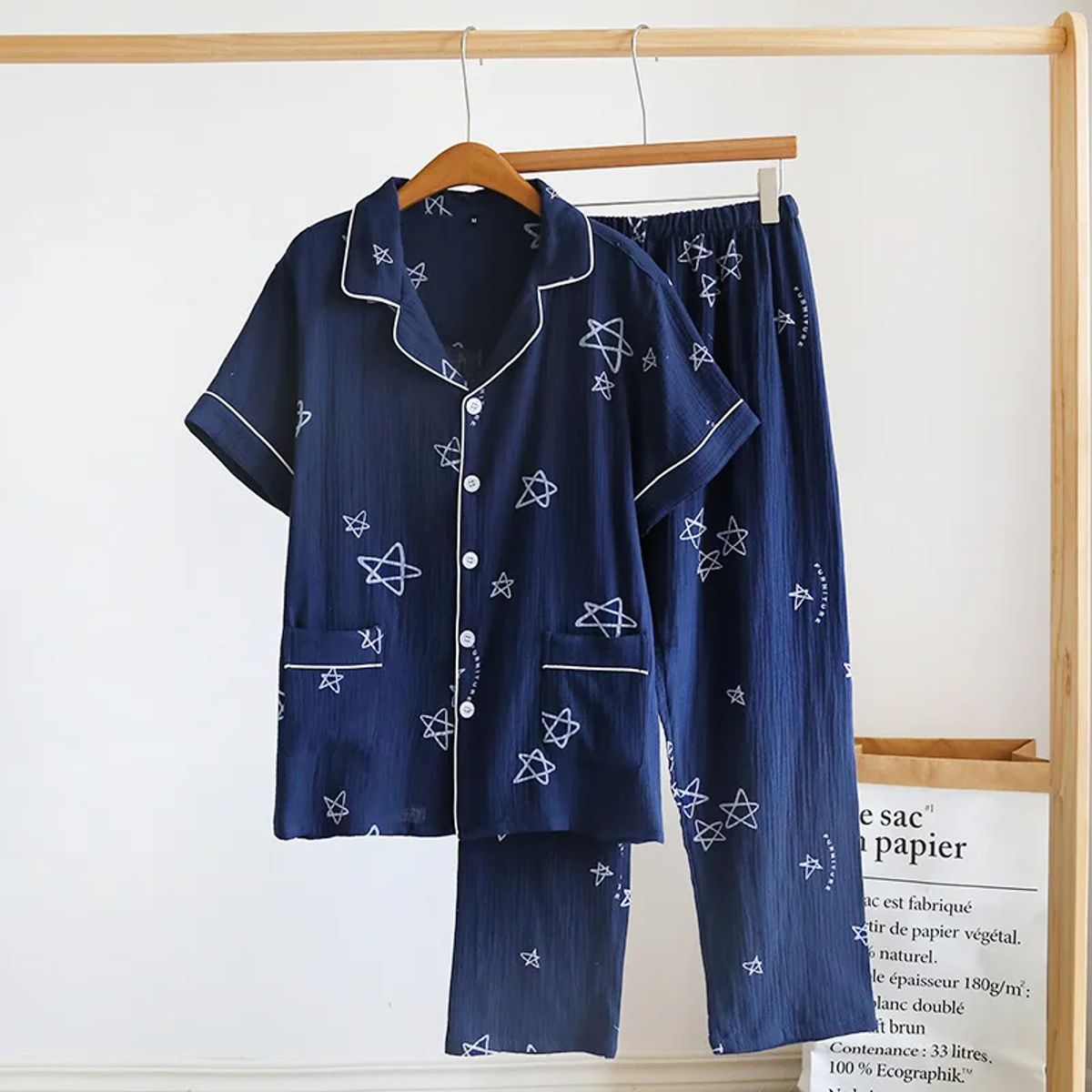 Premium 100% Cotton Crepe Pajama Set for Men – Relaxed Spring/Summer Homewear