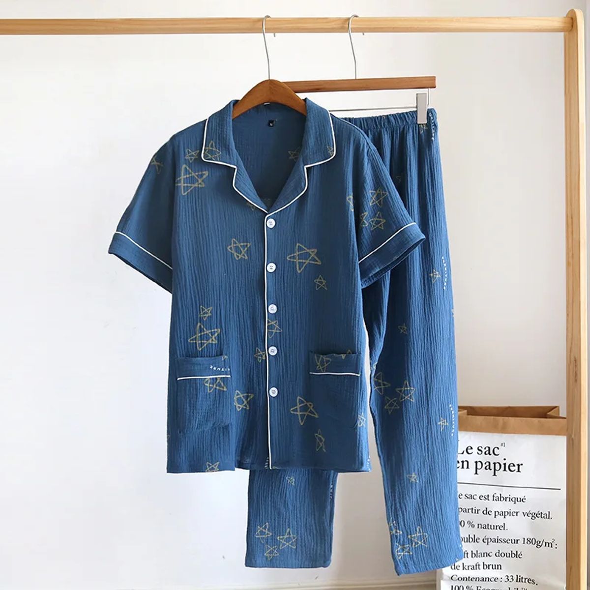 Soft & Relaxed Japanese Pajama Set for Men – 100% Cotton Crepe, Perfect for Spring/Summer