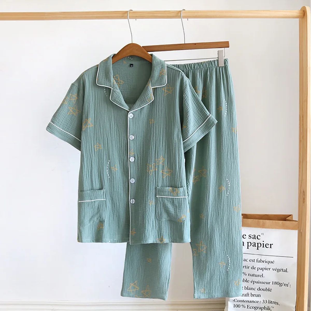 Men's Cotton Crepe Pajama Set – Relaxed Fit for Comfort, Ideal for Spring/Summer Men's Cotton Crepe Pajama Set – Relaxed Fit for Comfort, Ideal for Spring/Summer