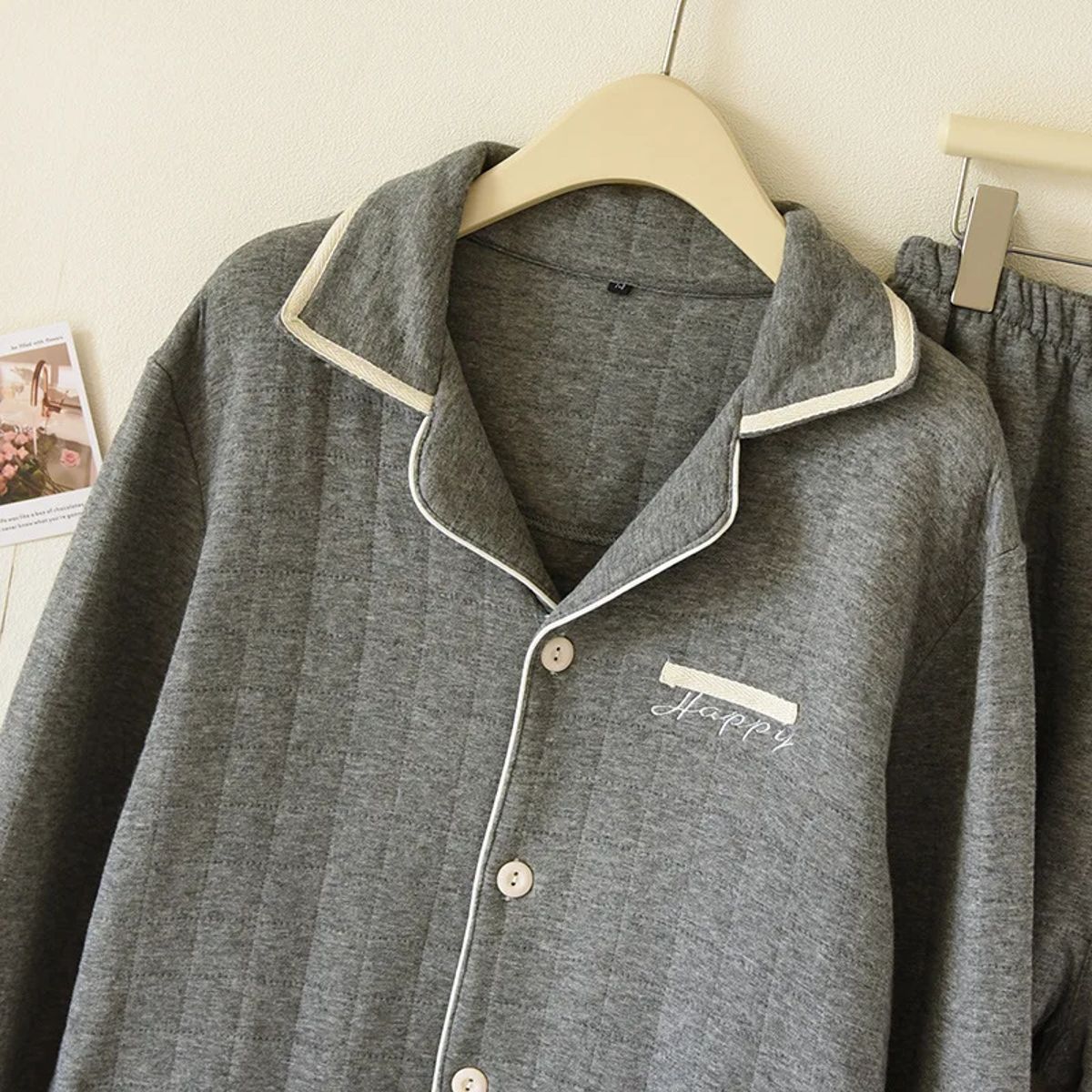 Warm 100% Cotton Quilted Winter Couple Pajama Set - Long Sleeve