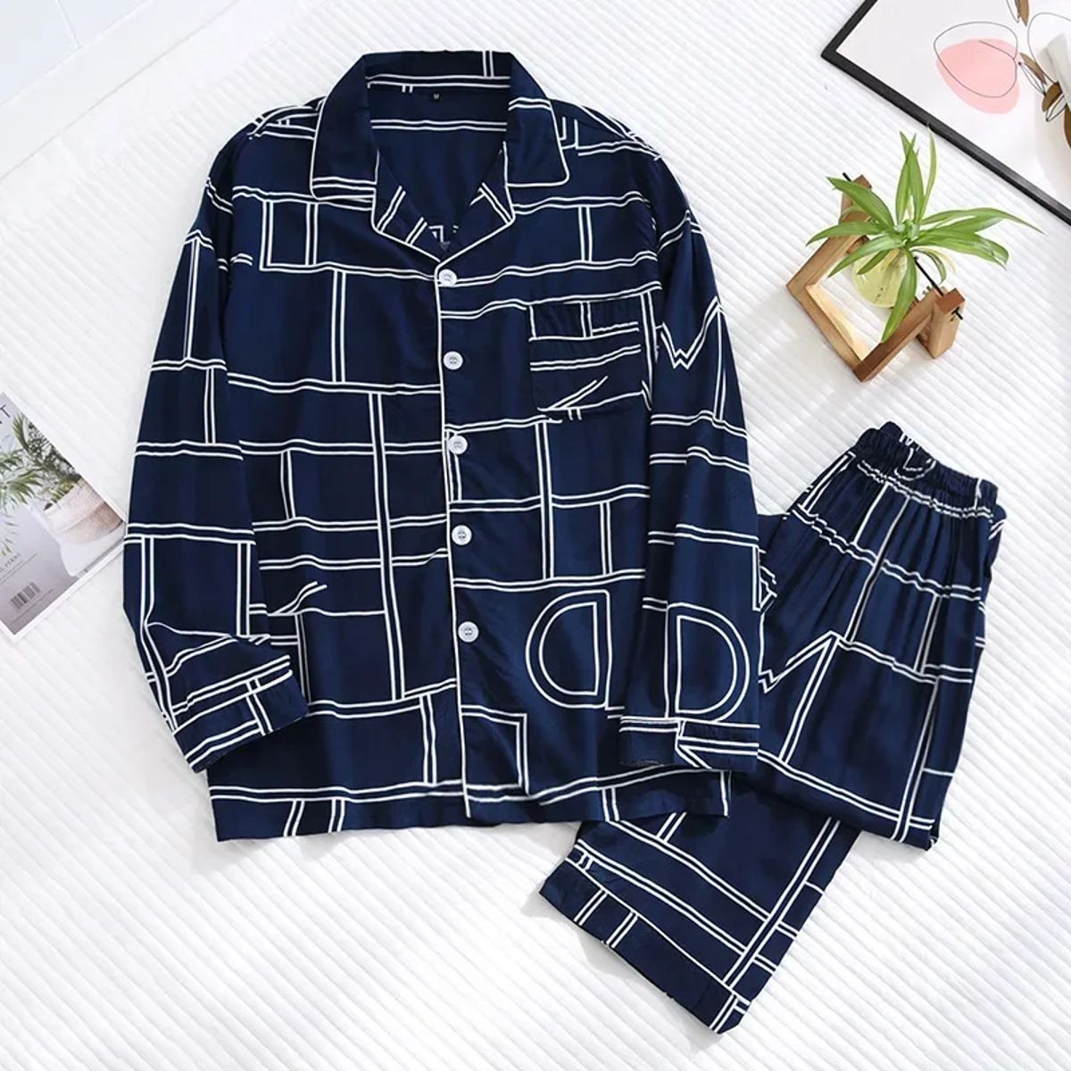Men's Viscose Pajama Set – Long Sleeve, Comfortable Homewear
