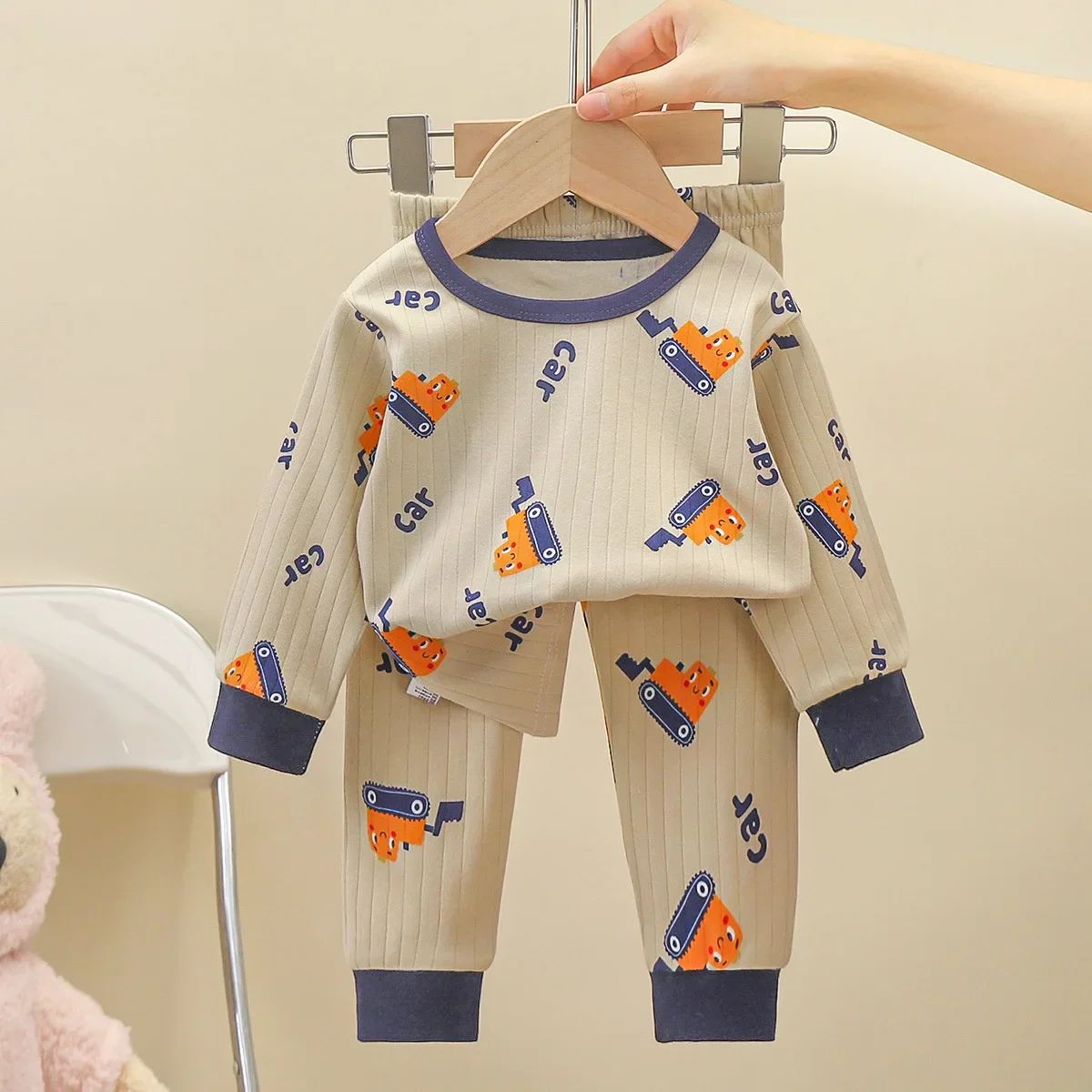 Pure Cotton Kids Pajamas – Cartoon Long Sleeve T-Shirt & Pants for Autumn