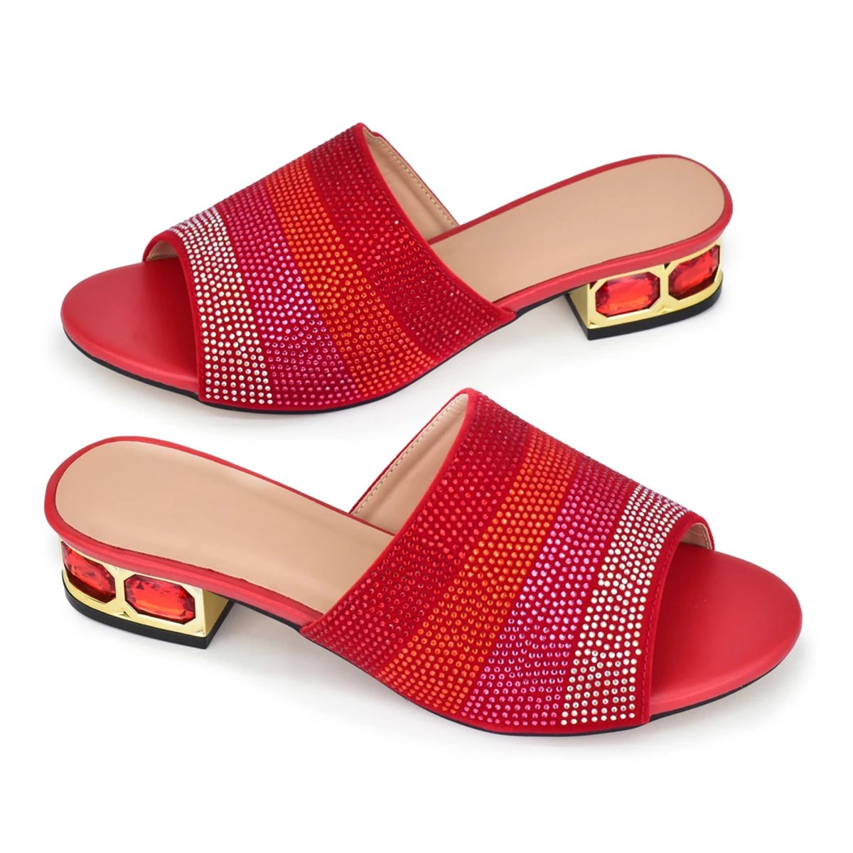 Crystal-Embellished Low-Heeled Sandals for Weddings and Celebrations