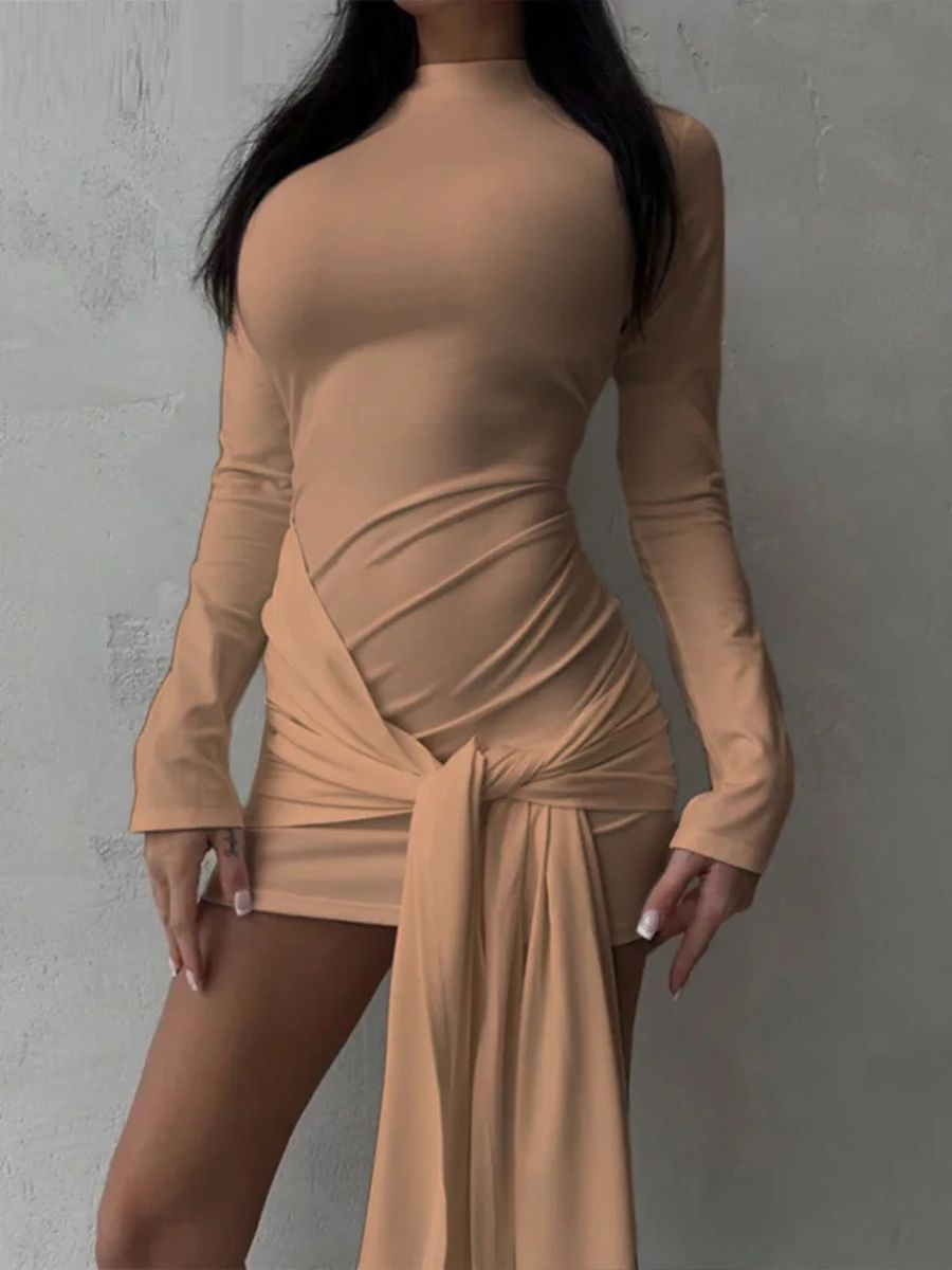 Elegant Ruched Mini Dress with Tassel Details Elegant Ruched Mini Dress with Tassel Details
