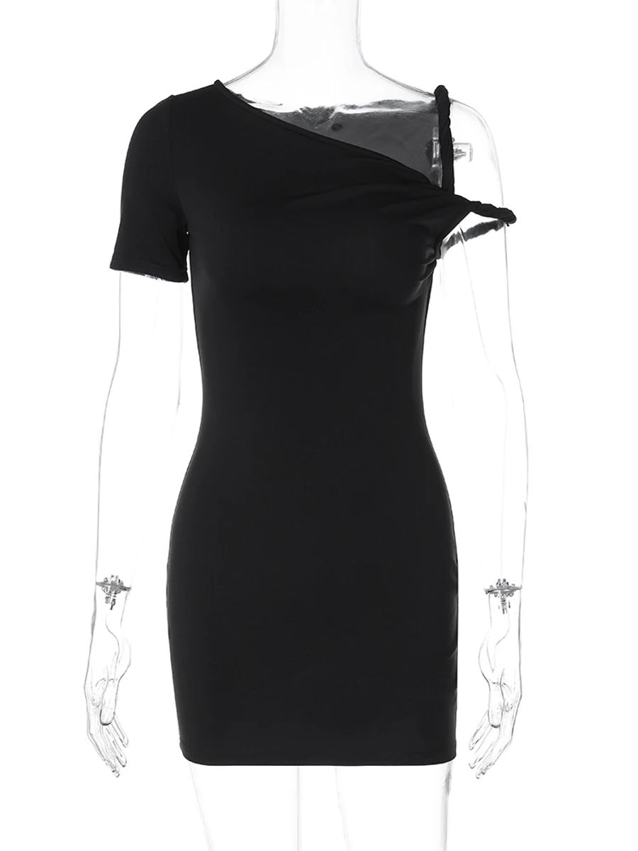 Asymmetrical Mini Dress with Diagonal Collar for Summer Parties