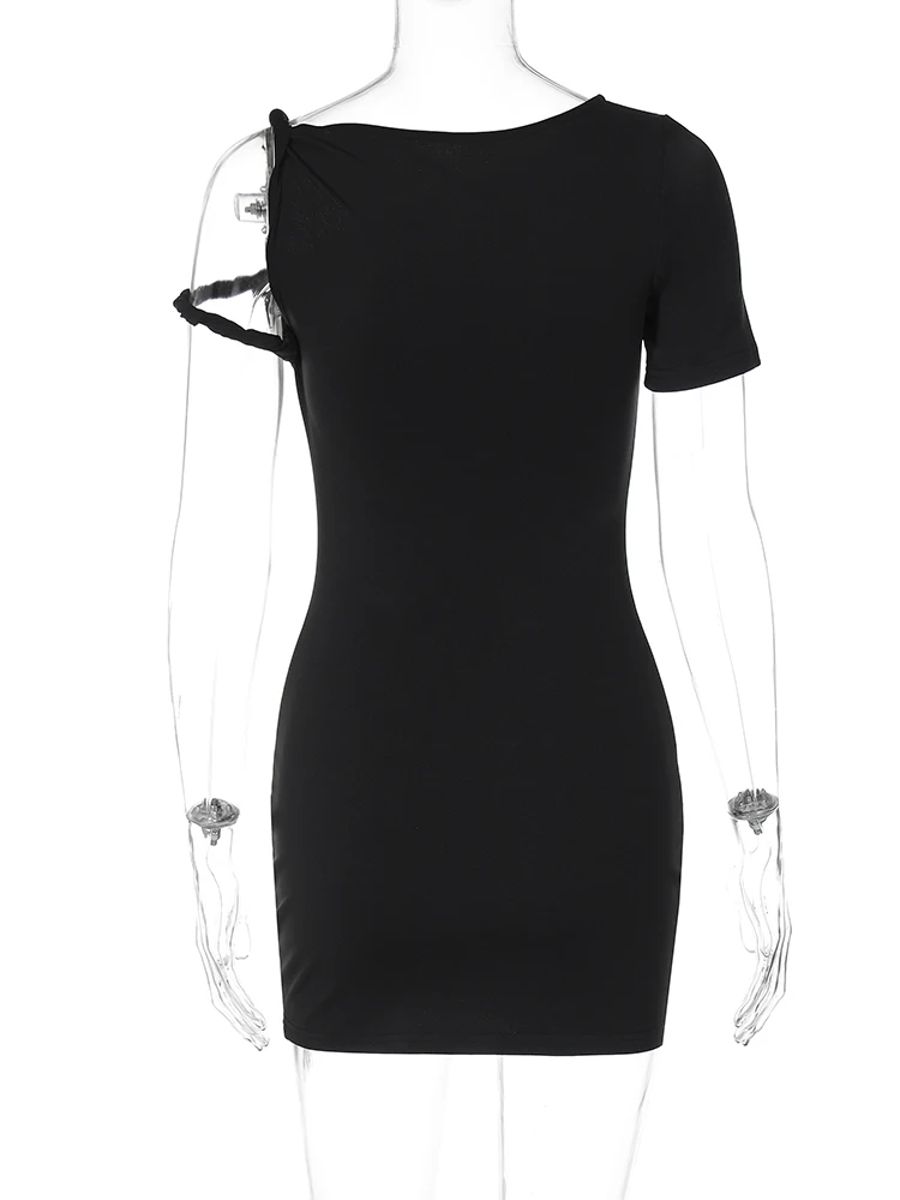 Asymmetrical Mini Dress with Diagonal Collar for Summer Parties