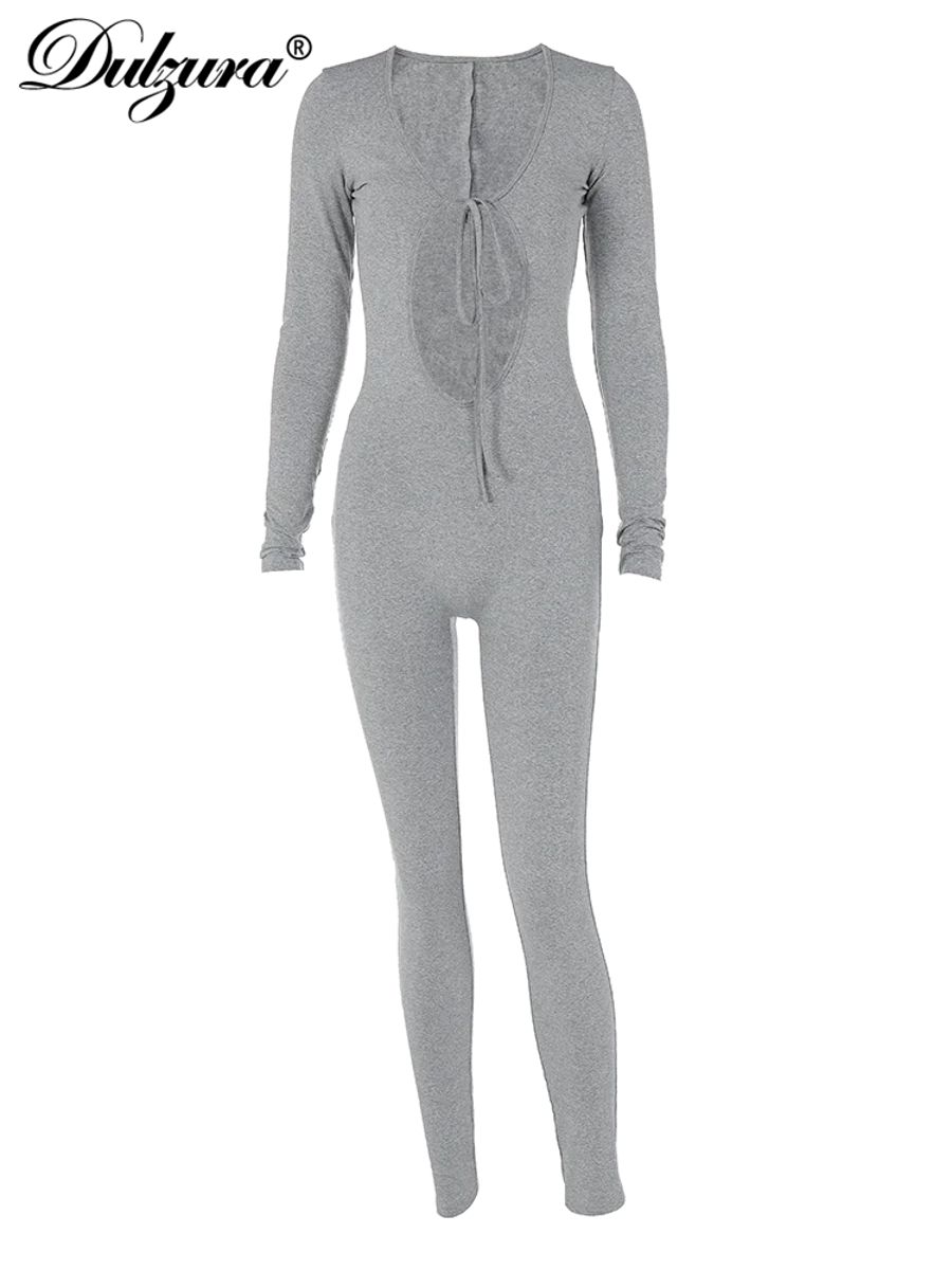 Stylish Solid Hollow Design Lace-Up Jumpsuit for Women