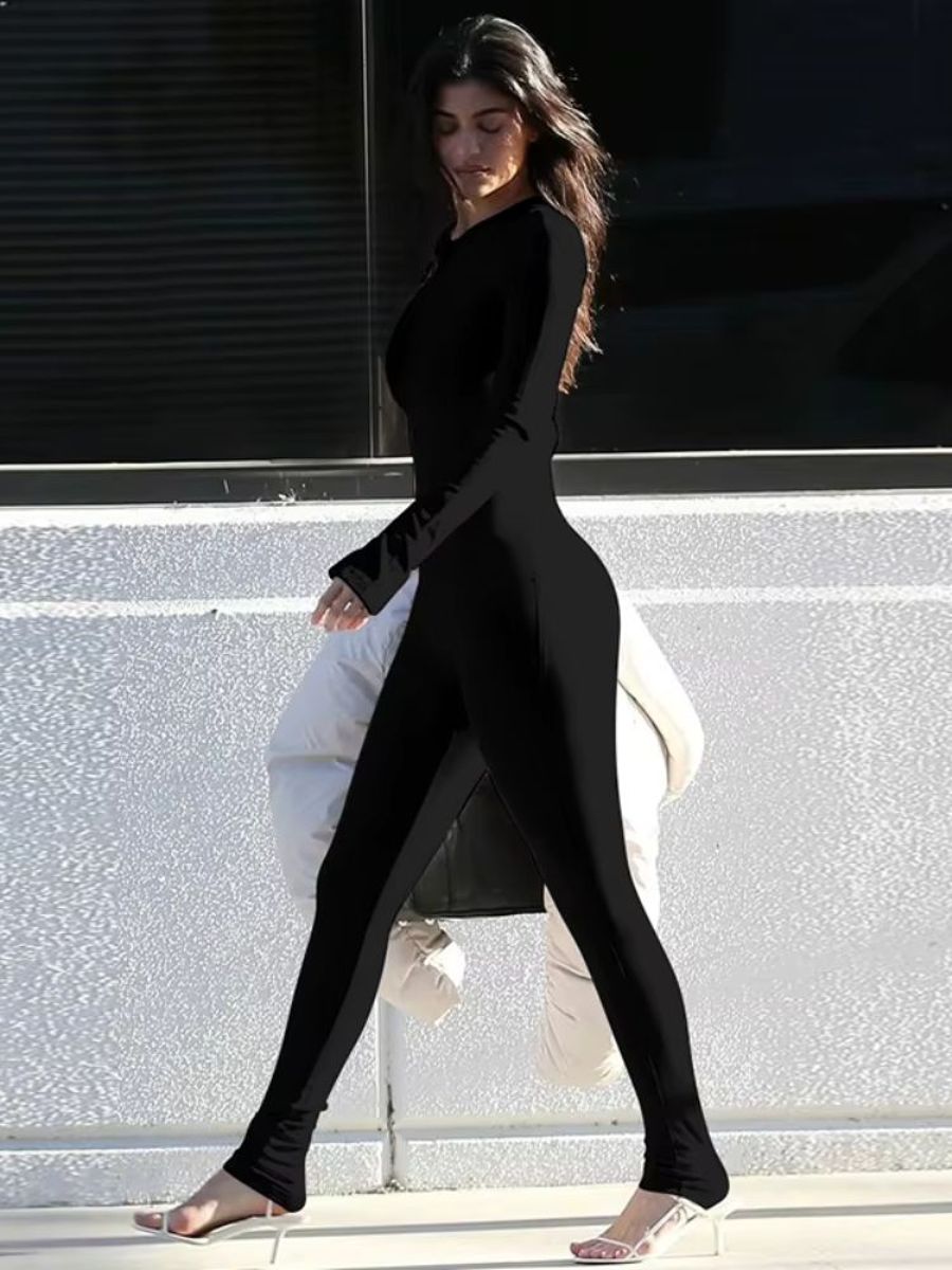 Chic Zipper-Detail Solid Jumpsuit for Women – Trendy Clubwear