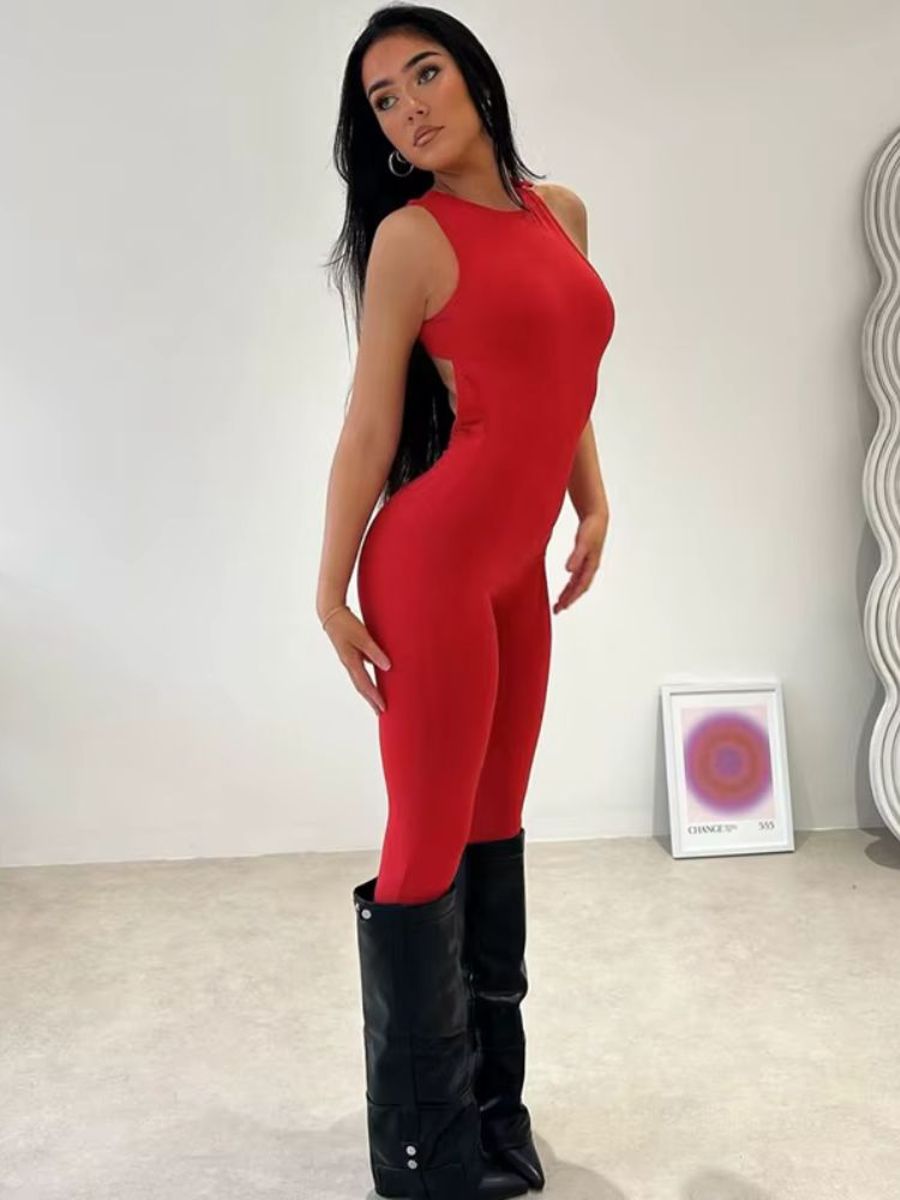 Elegant Backless Lace-Up Jumpsuit with Straps for Women Elegant Backless Lace-Up Jumpsuit with Straps for Women