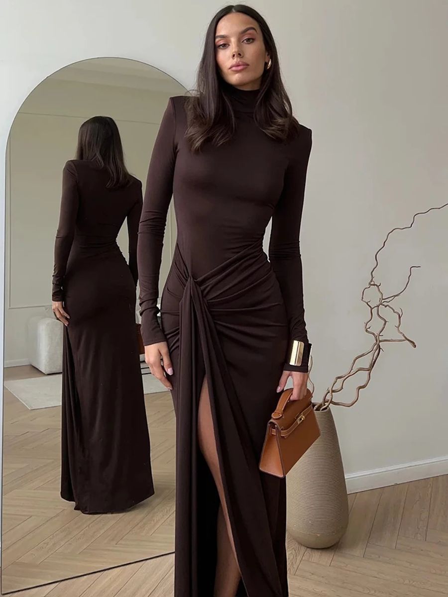 Chic Long Sleeve Thigh High Split Maxi Party Dress for Women