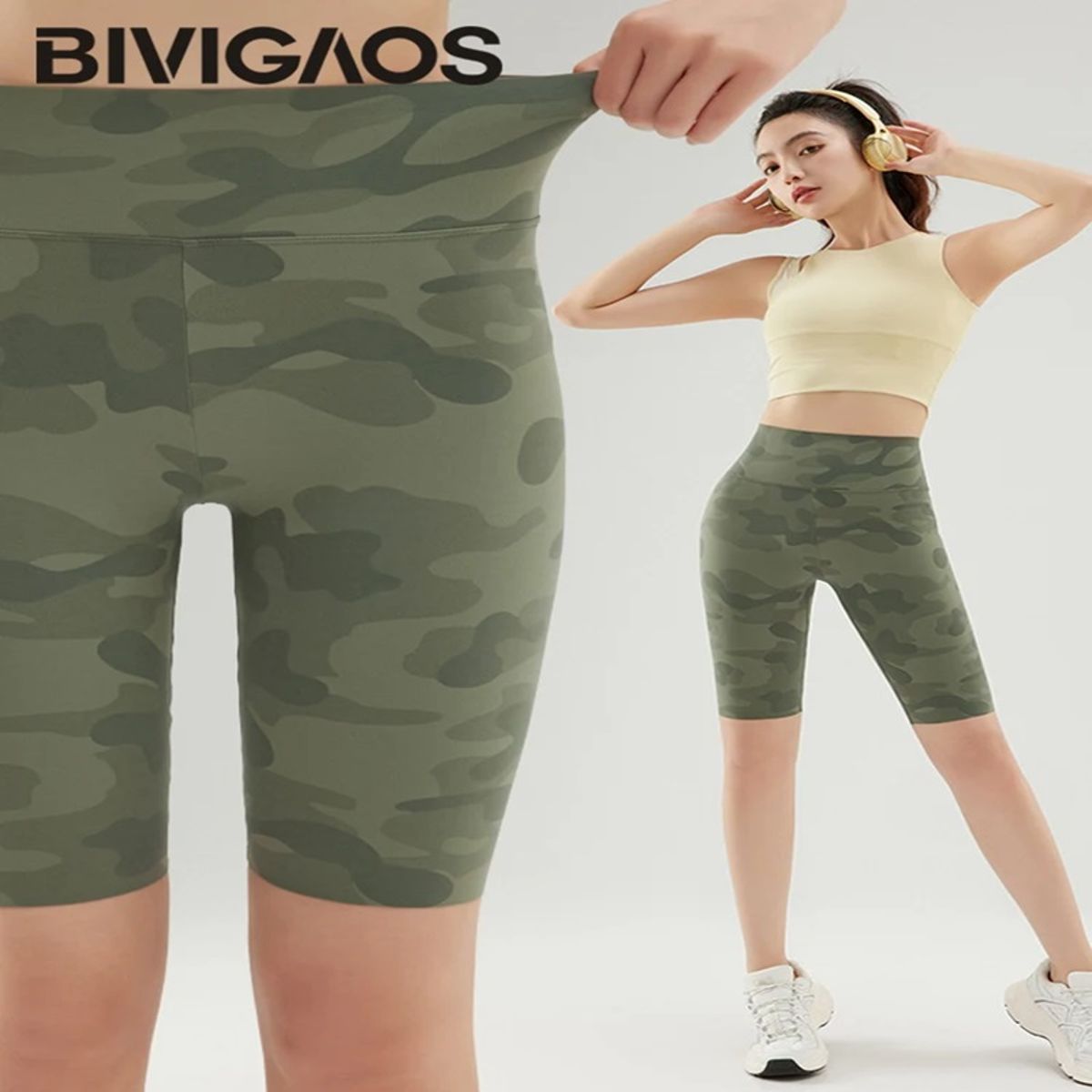 Summer Camouflage Sharkskin Biker Shorts for Casual Comfort Bivigaos - Women's Sports Shorts 3