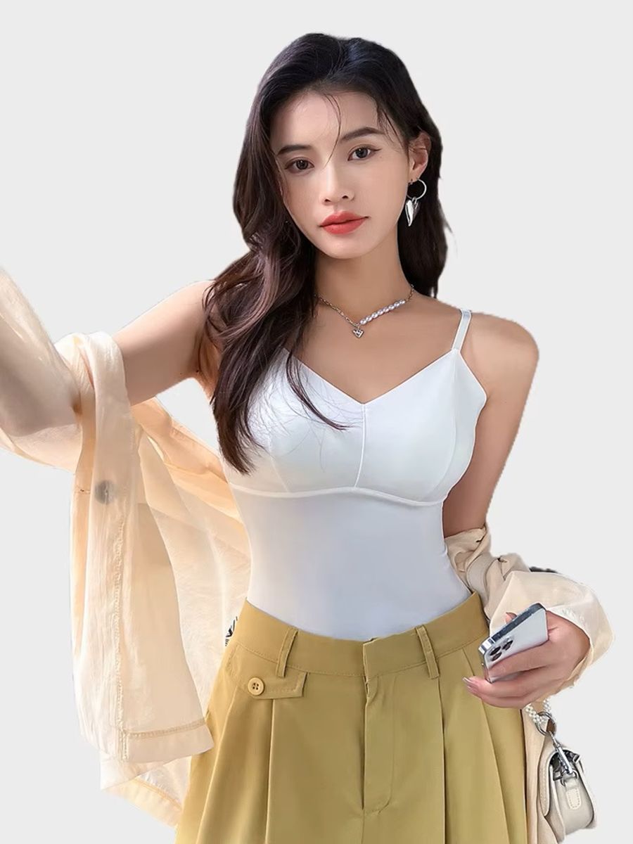 Women's Summer Seamless Ice Silk Camisole V-Neck Bra Top Bivigaos - Women's Bras