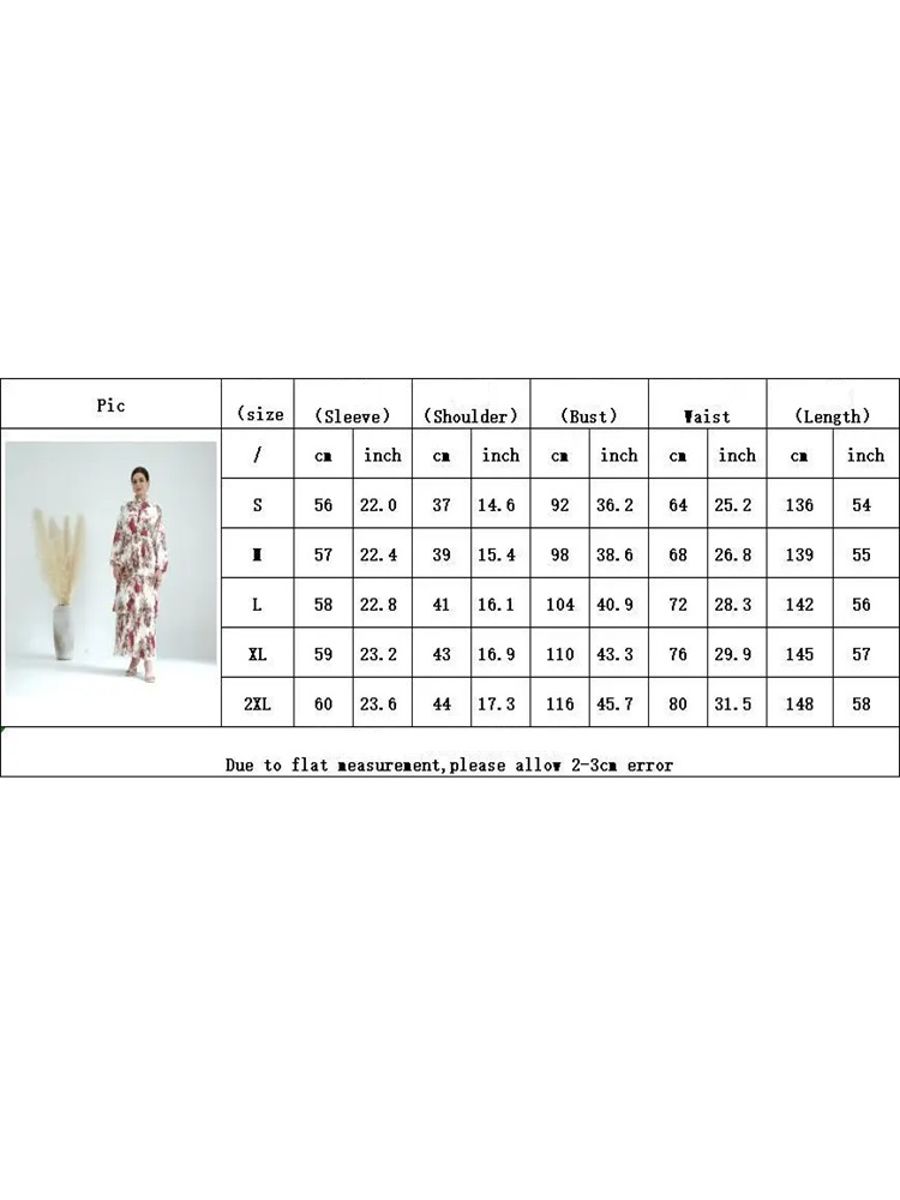 Three-Layer Pleated Floral Print Kaftan for Special Events