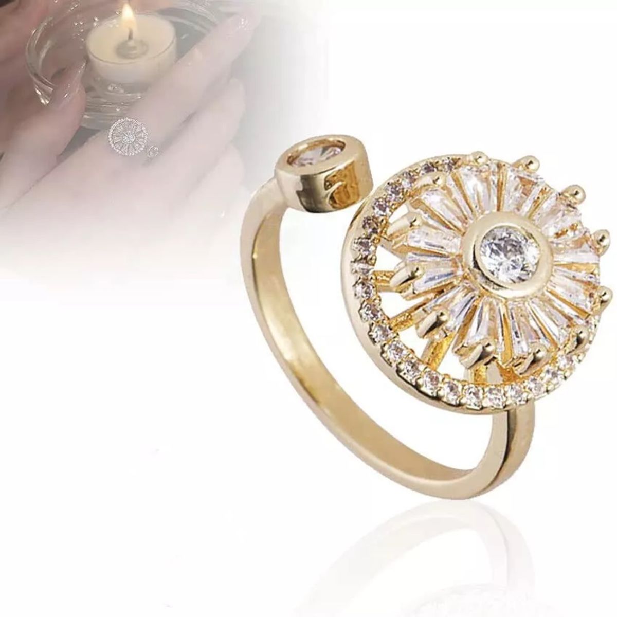 Elegant 925 Sterling Silver Sunflower Ring with Rotatable Design and Diamond Zircon Ventfille - Women's Rings 2