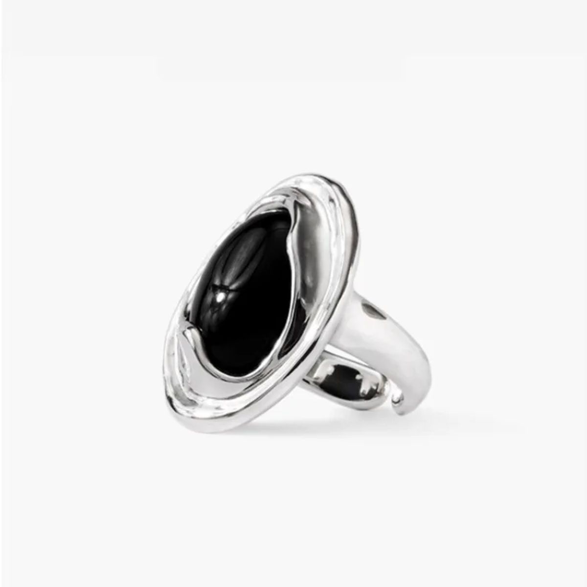 Elegant 925 Sterling Silver Black Agate Ring for Women