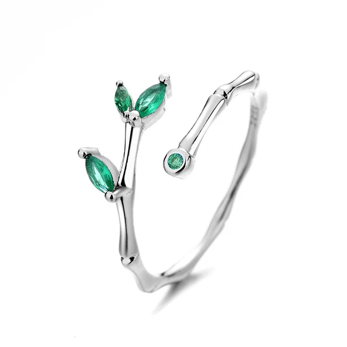 Elegant 925 Sterling Silver Micro-Insert Opening Ring with Leaf Details