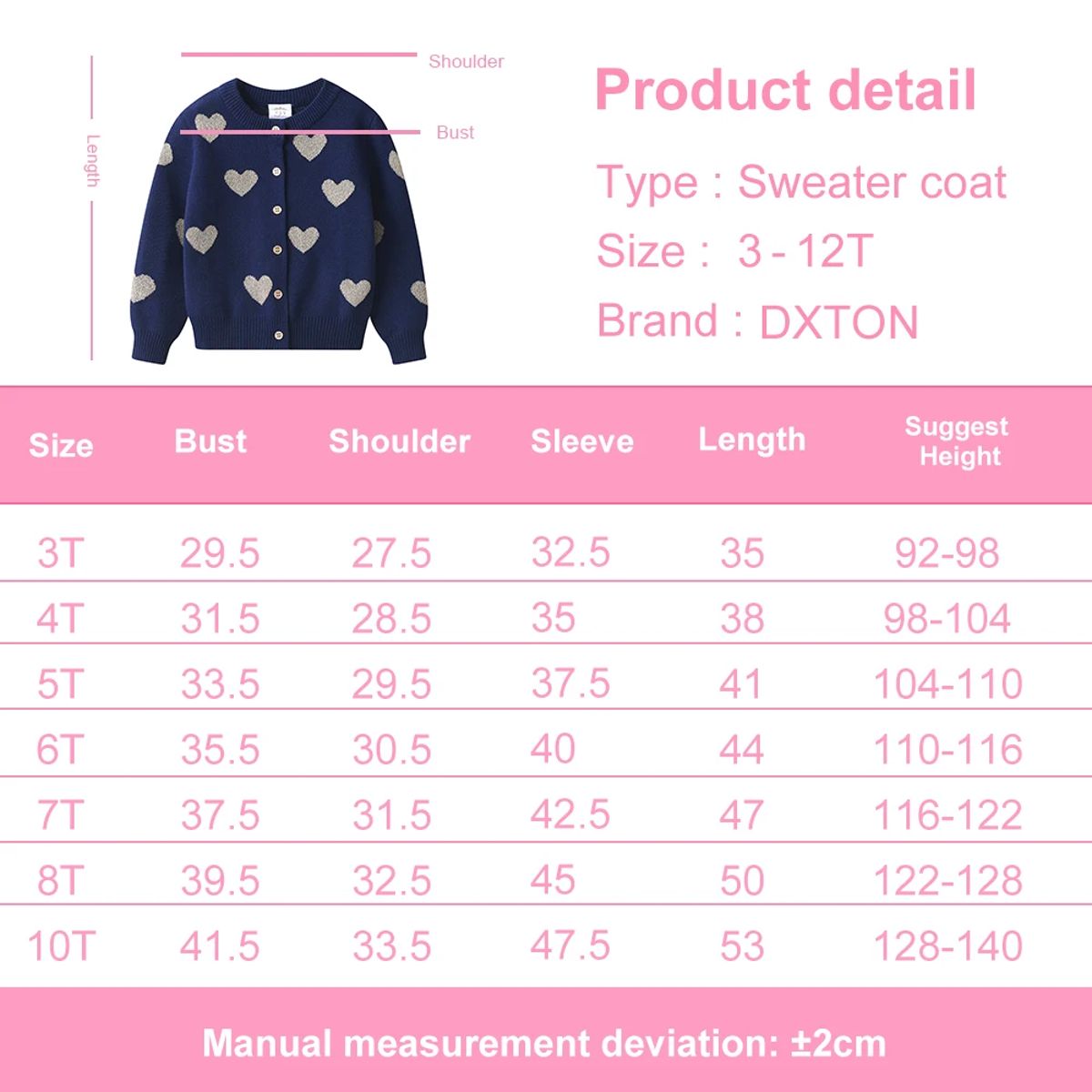 Heart Print Knitted Cardigan Sweater for Girls - Winter Wear