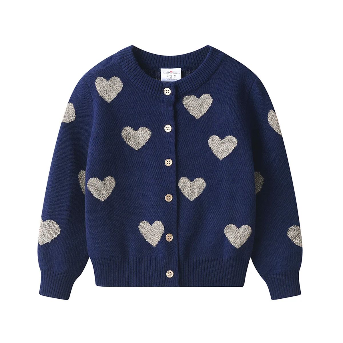 Heart Print Knitted Cardigan Sweater for Girls - Winter Wear